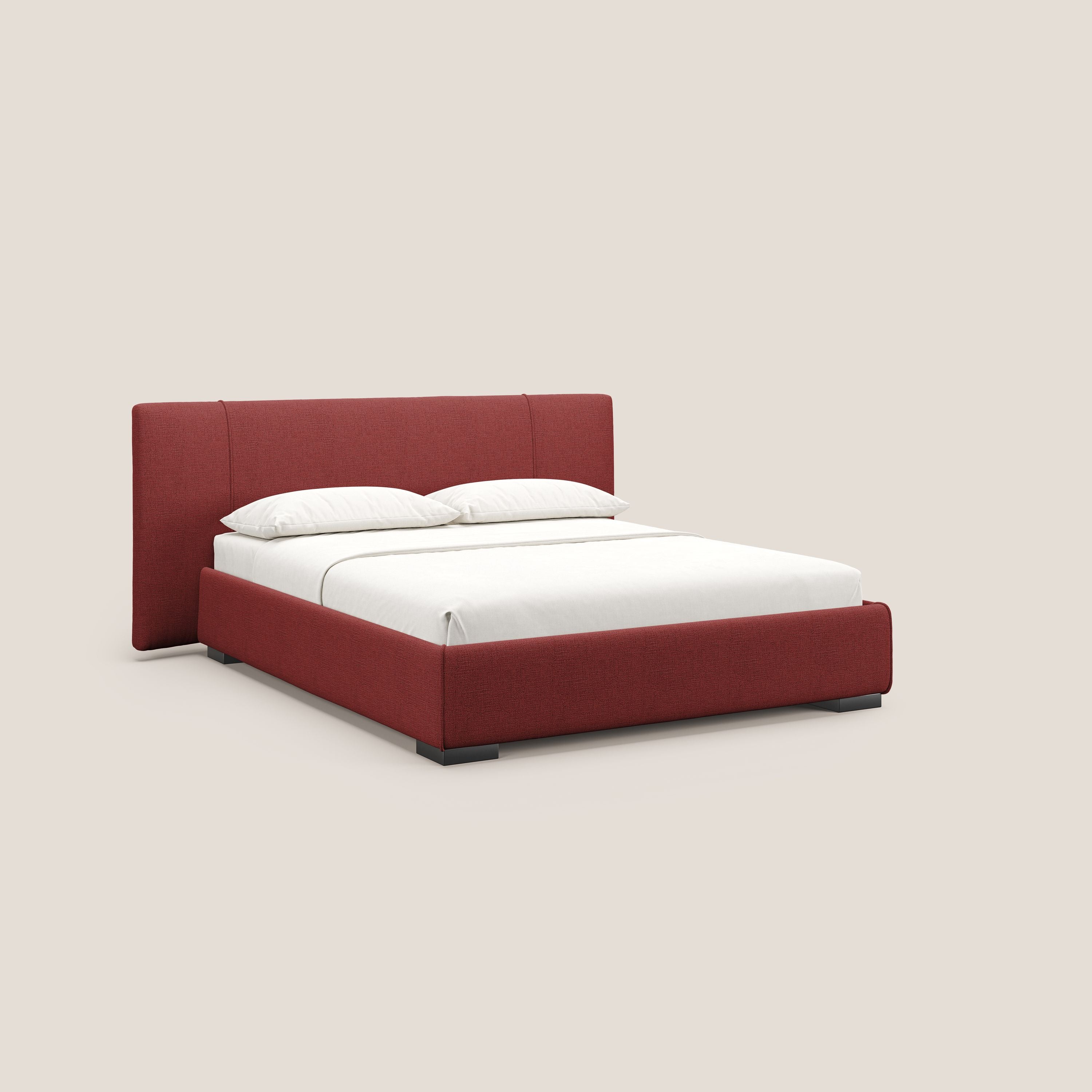 Omero letto imbottito contenitore sfoderabile in tessuto fiammato impermeabile T14 rosso - divani.store