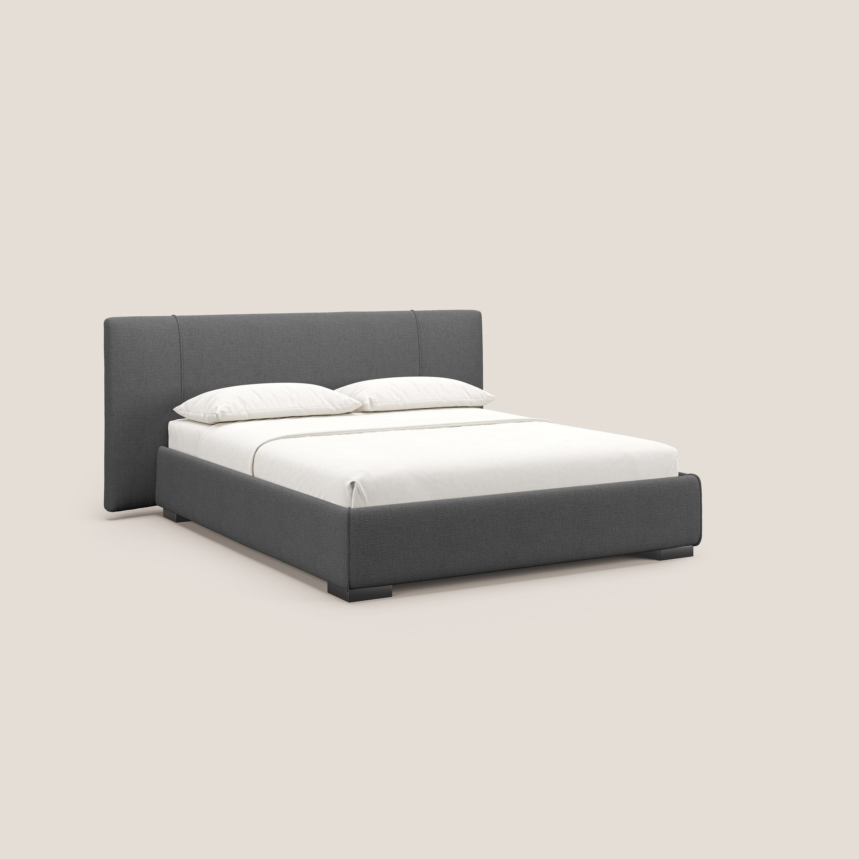 Omero letto imbottito contenitore sfoderabile in tessuto fiammato impermeabile T14 grigio - divani.store