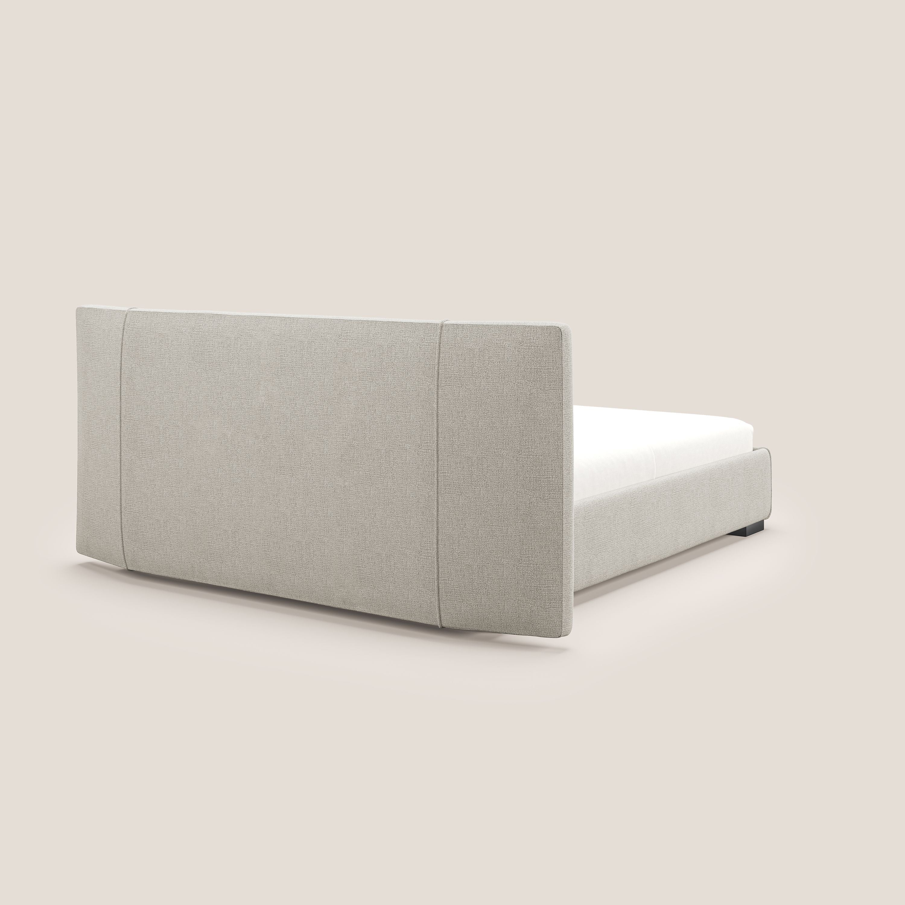 Omero letto imbottito contenitore sfoderabile in tessuto fiammato impermeabile T14 tortora - divani.store