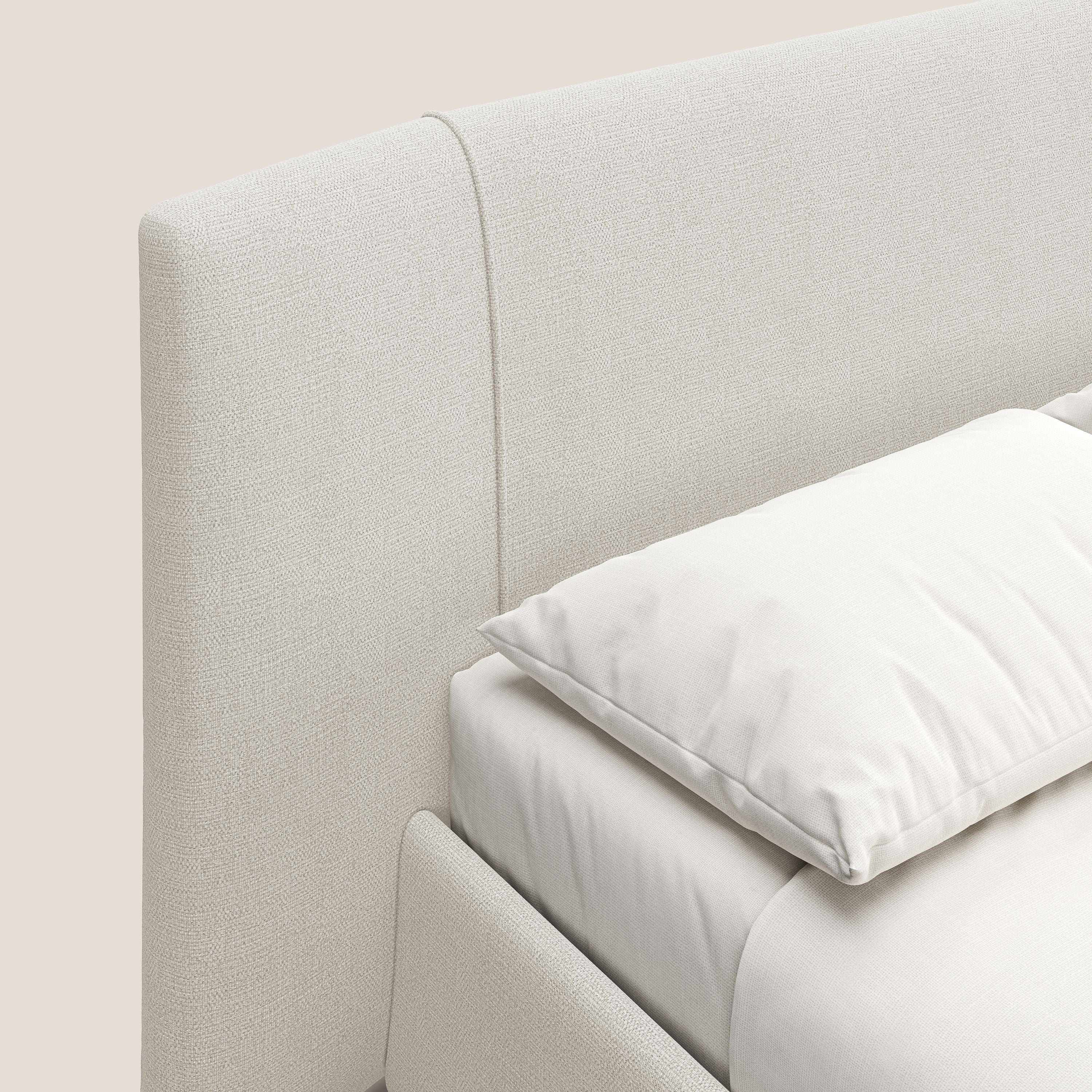 Omero letto imbottito contenitore sfoderabile in tessuto fiammato impermeabile T14 tortora - divani.store