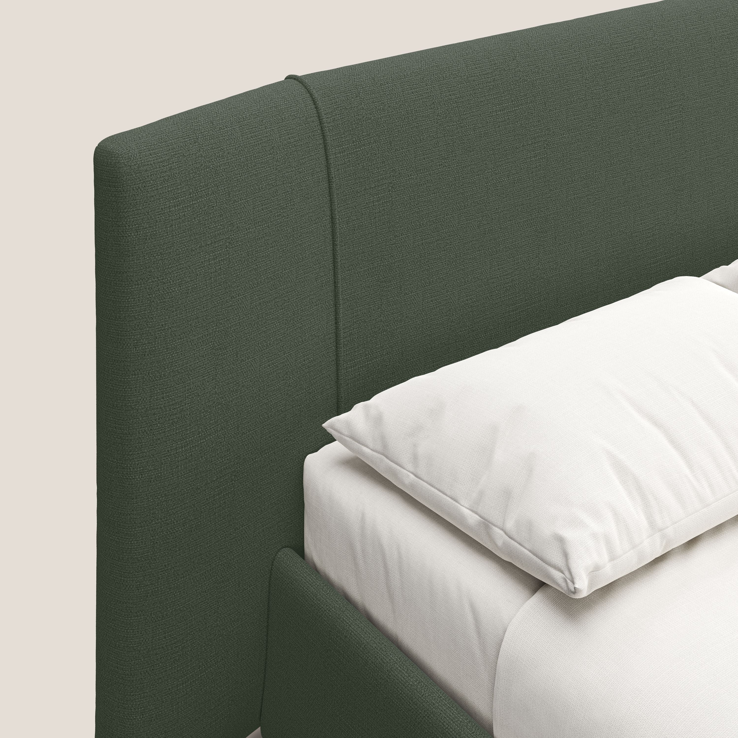 Omero letto imbottito contenitore sfoderabile in tessuto fiammato impermeabile T14 verde - divani.store