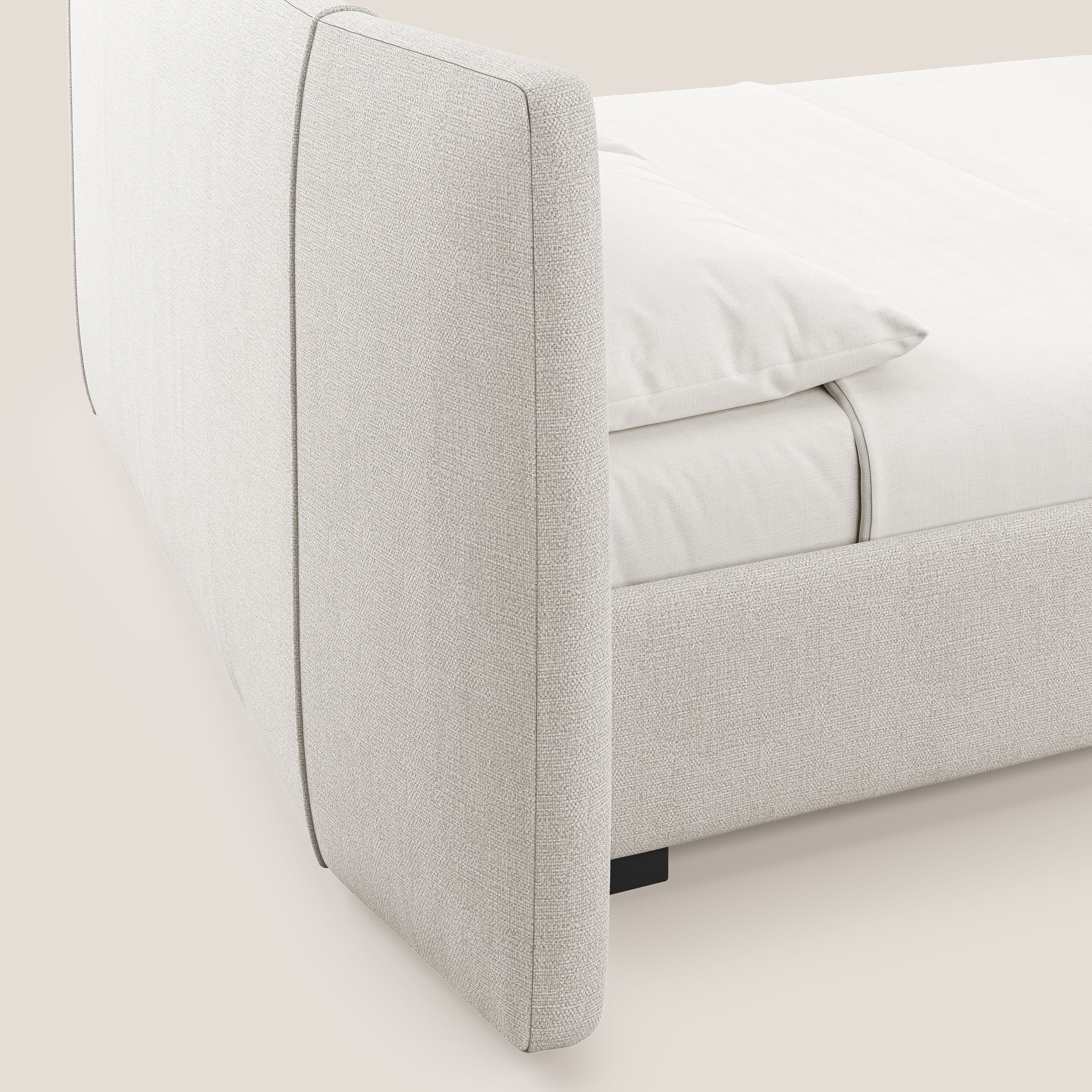 Omero letto imbottito contenitore sfoderabile in tessuto fiammato impermeabile T14 panna - divani.store