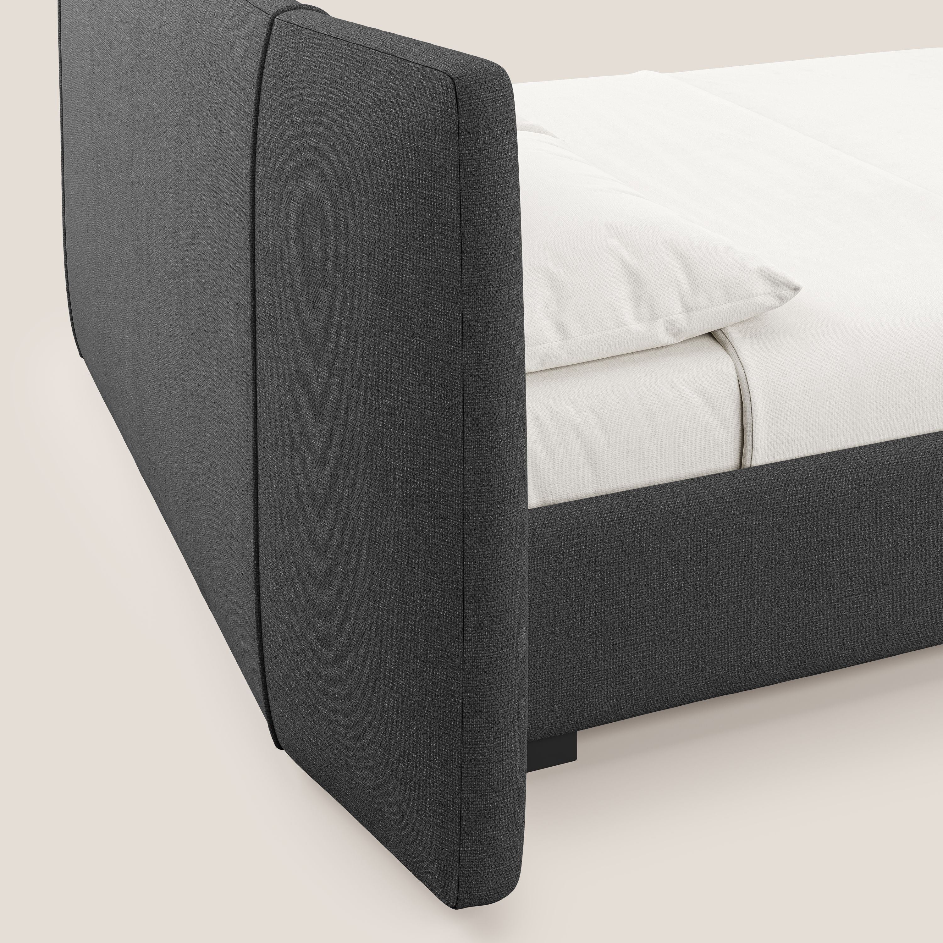 Omero letto imbottito contenitore sfoderabile in tessuto fiammato impermeabile T14 antracite - divani.store