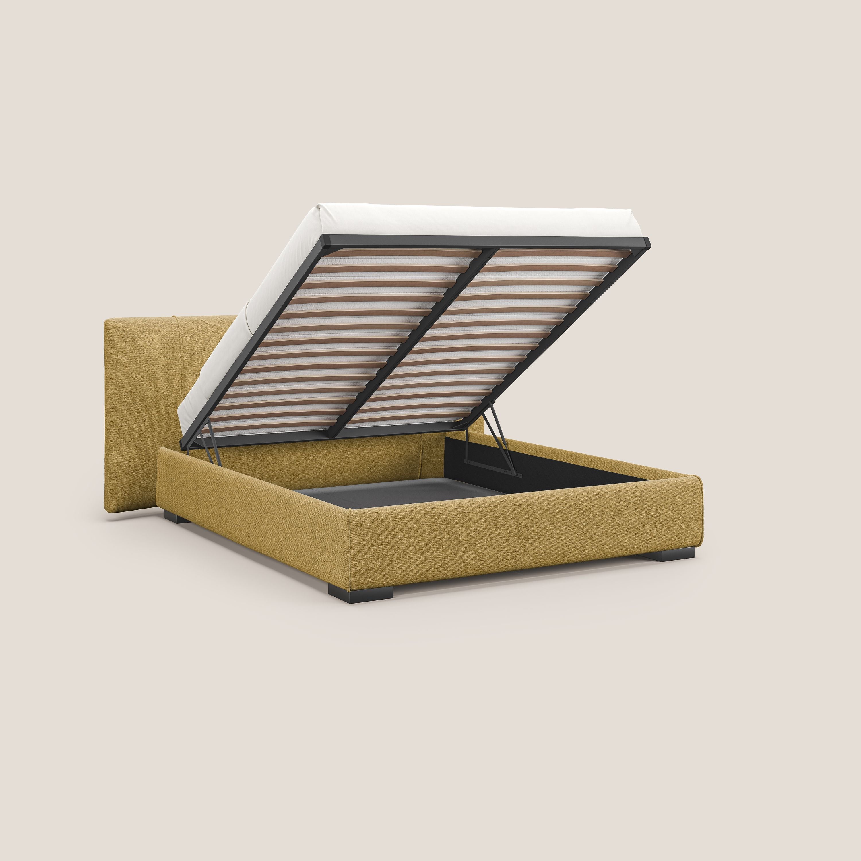 Omero letto imbottito contenitore sfoderabile in tessuto fiammato impermeabile T14 - divani.store