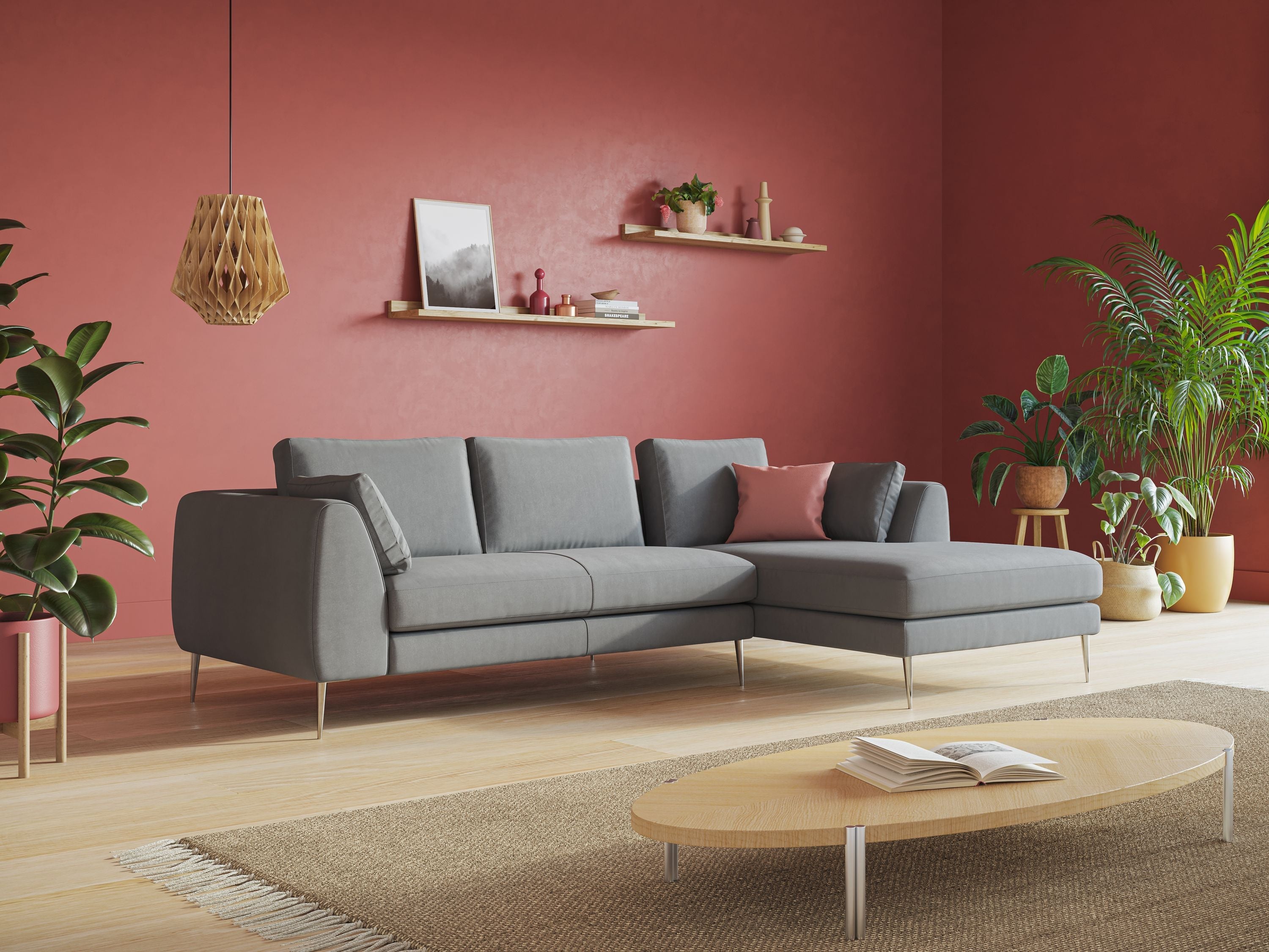 Plano divano moderno angolare con penisola in microfibra smacchiabile T11 carta da zucchero - divani.store