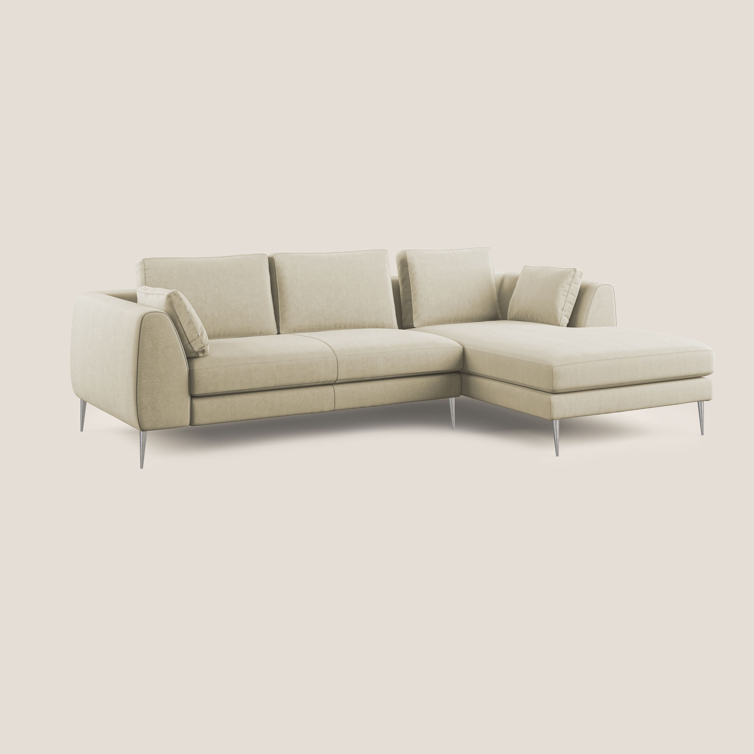 Plano divano moderno angolare con penisola in microfibra smacchiabile T11 panna - divani.store