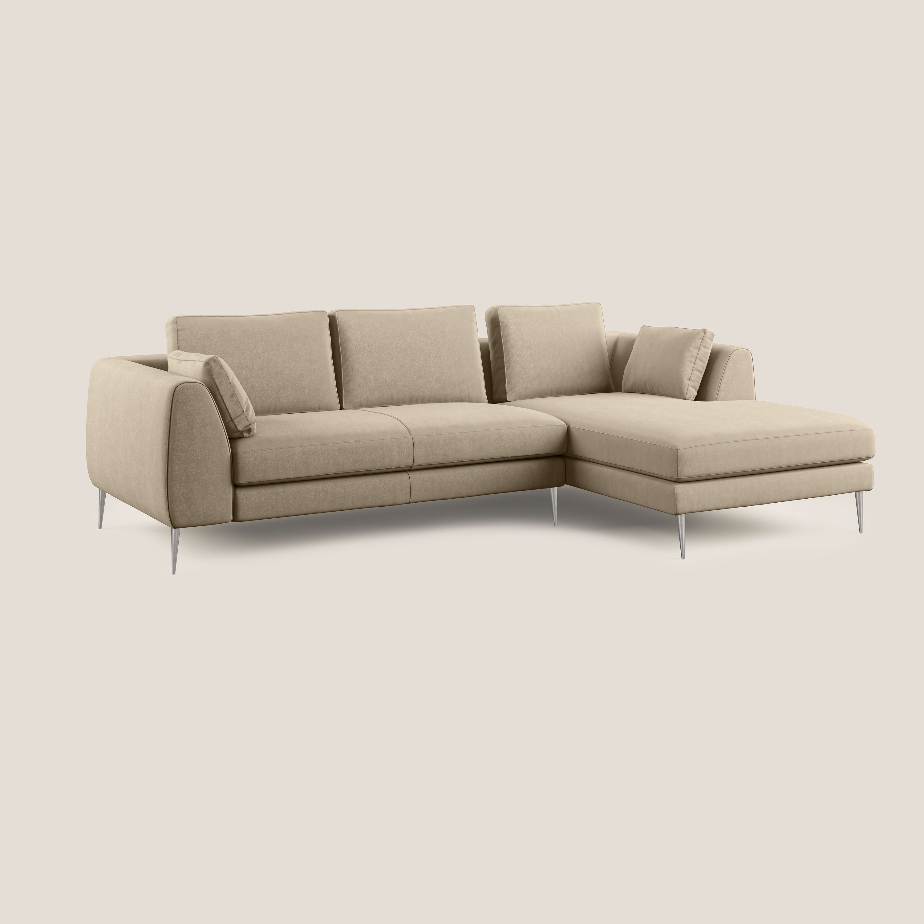 Plano divano moderno angolare con penisola in microfibra smacchiabile T11 tortora - divani.store