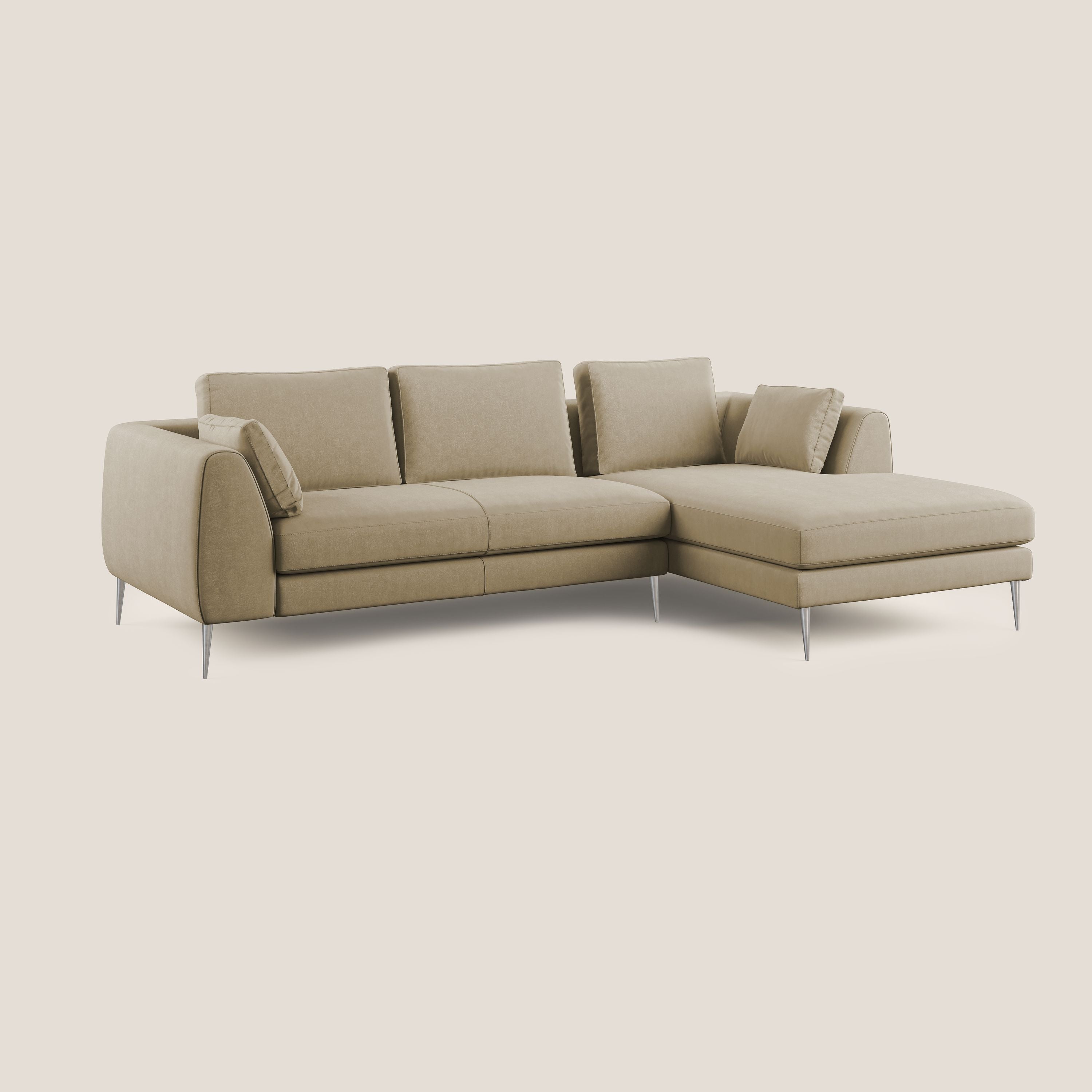 Plano divano moderno angolare con penisola in microfibra smacchiabile T11 beige - divani.store