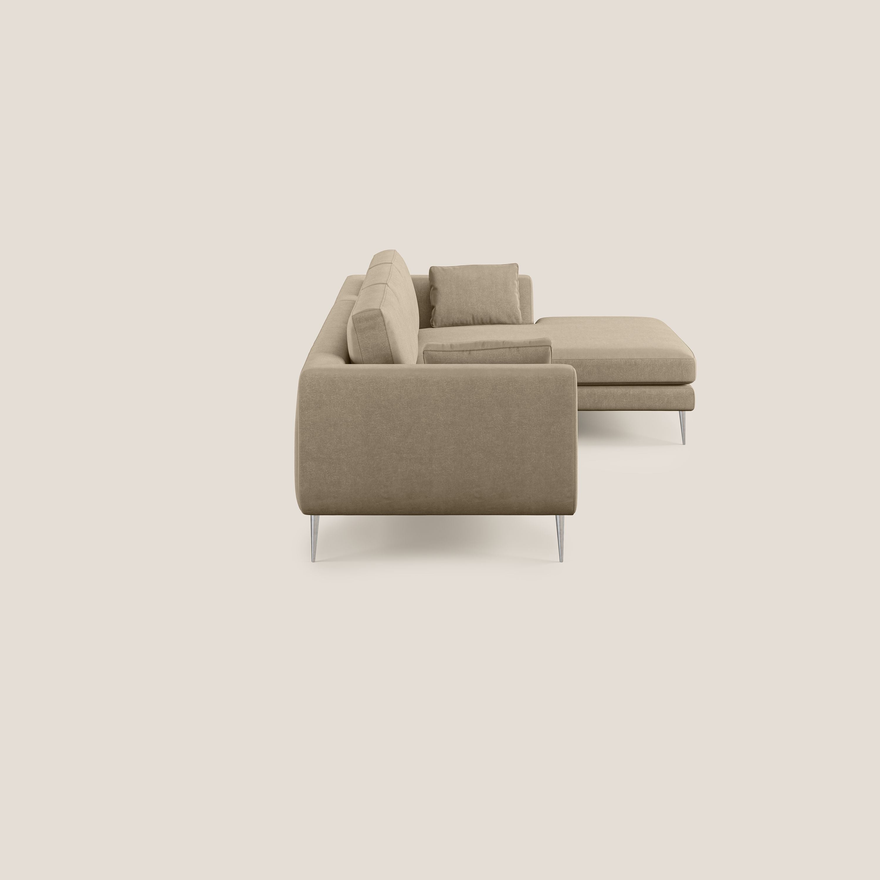 Plano divano moderno angolare con penisola in microfibra smacchiabile T11 tortora - divani.store