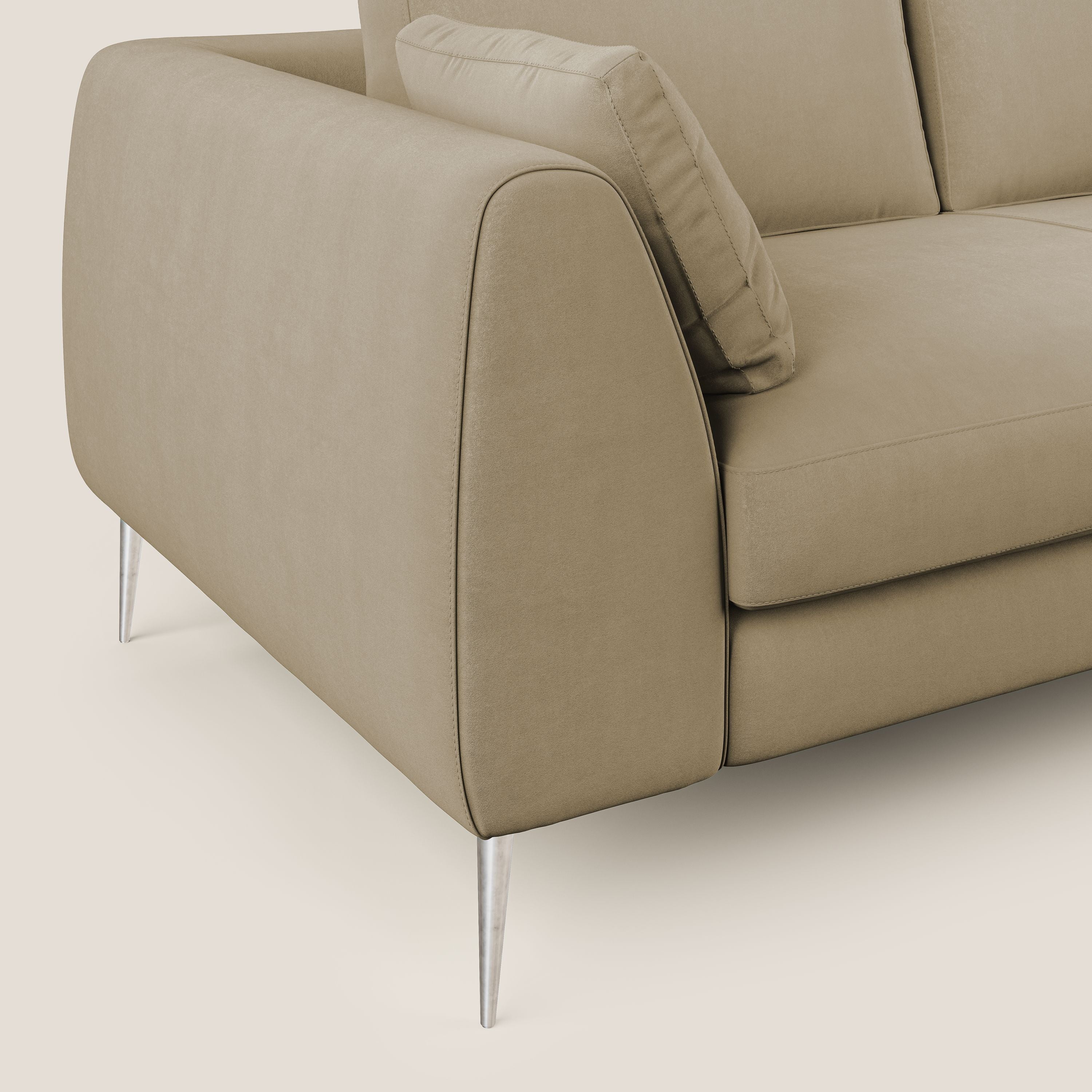 Plano divano moderno angolare con penisola in microfibra smacchiabile T11 beige - divani.store