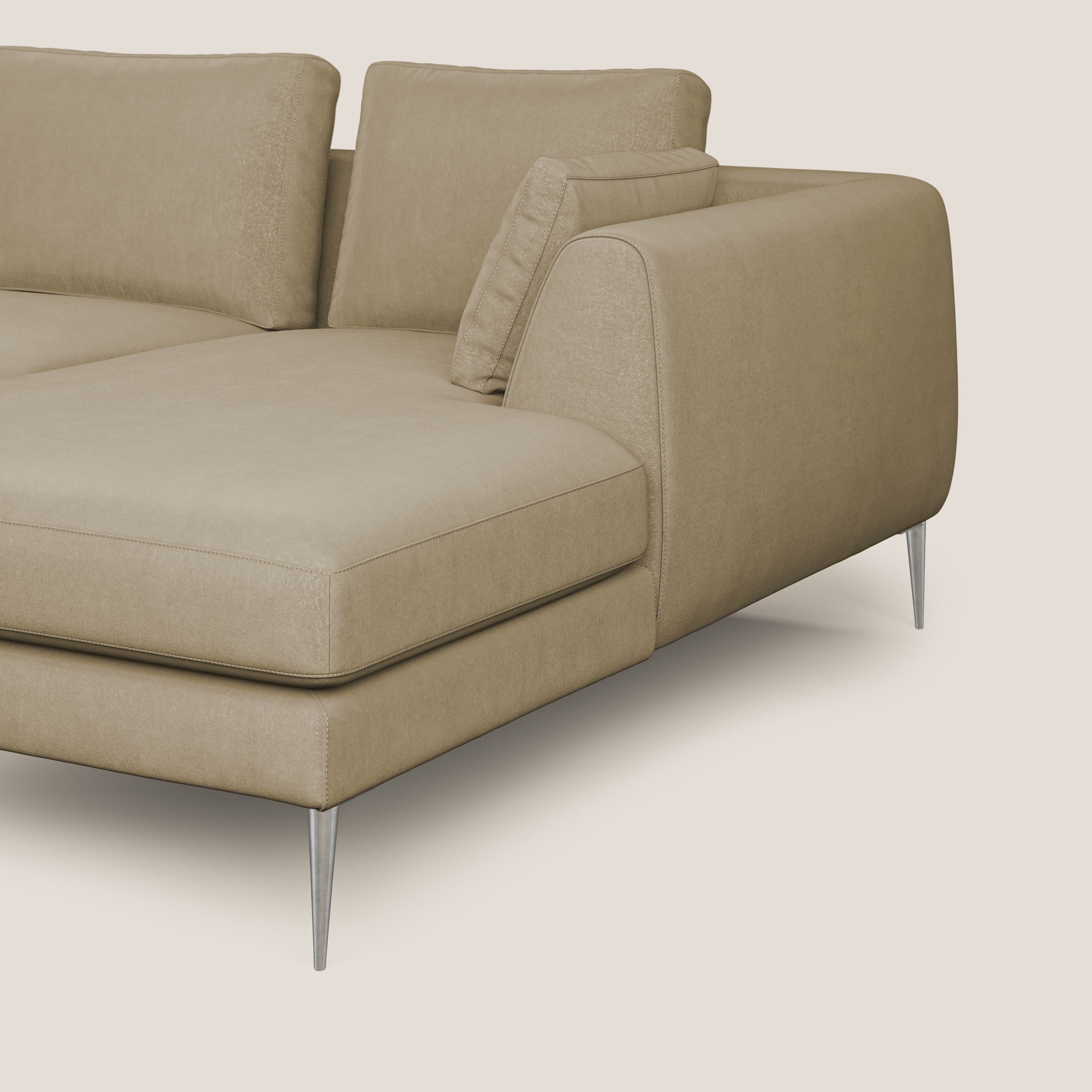 Plano divano moderno angolare con penisola in microfibra smacchiabile T11 beige - divani.store