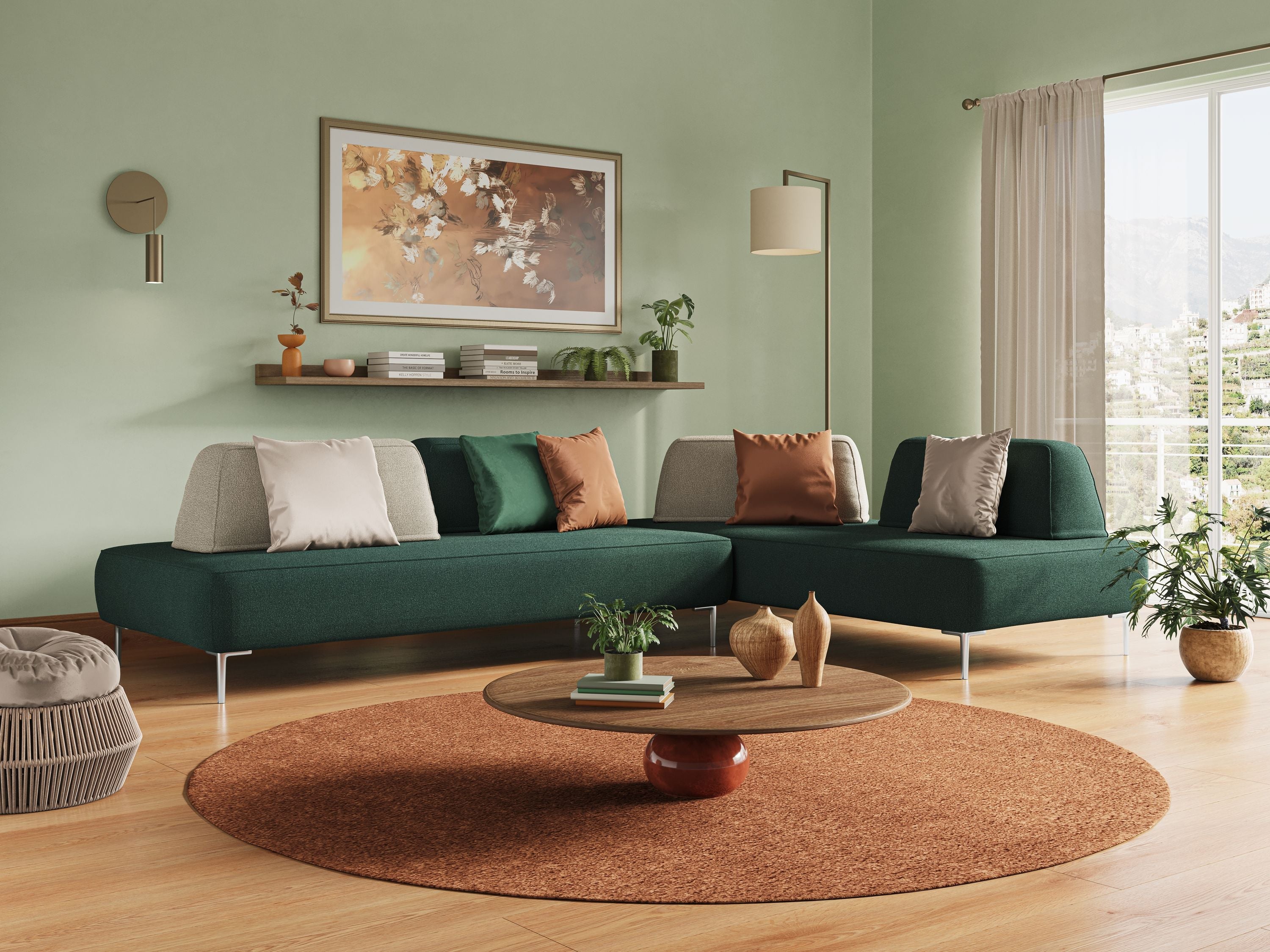 Newton divano angolare modulare con schienali movibili T07 verde - divani.store