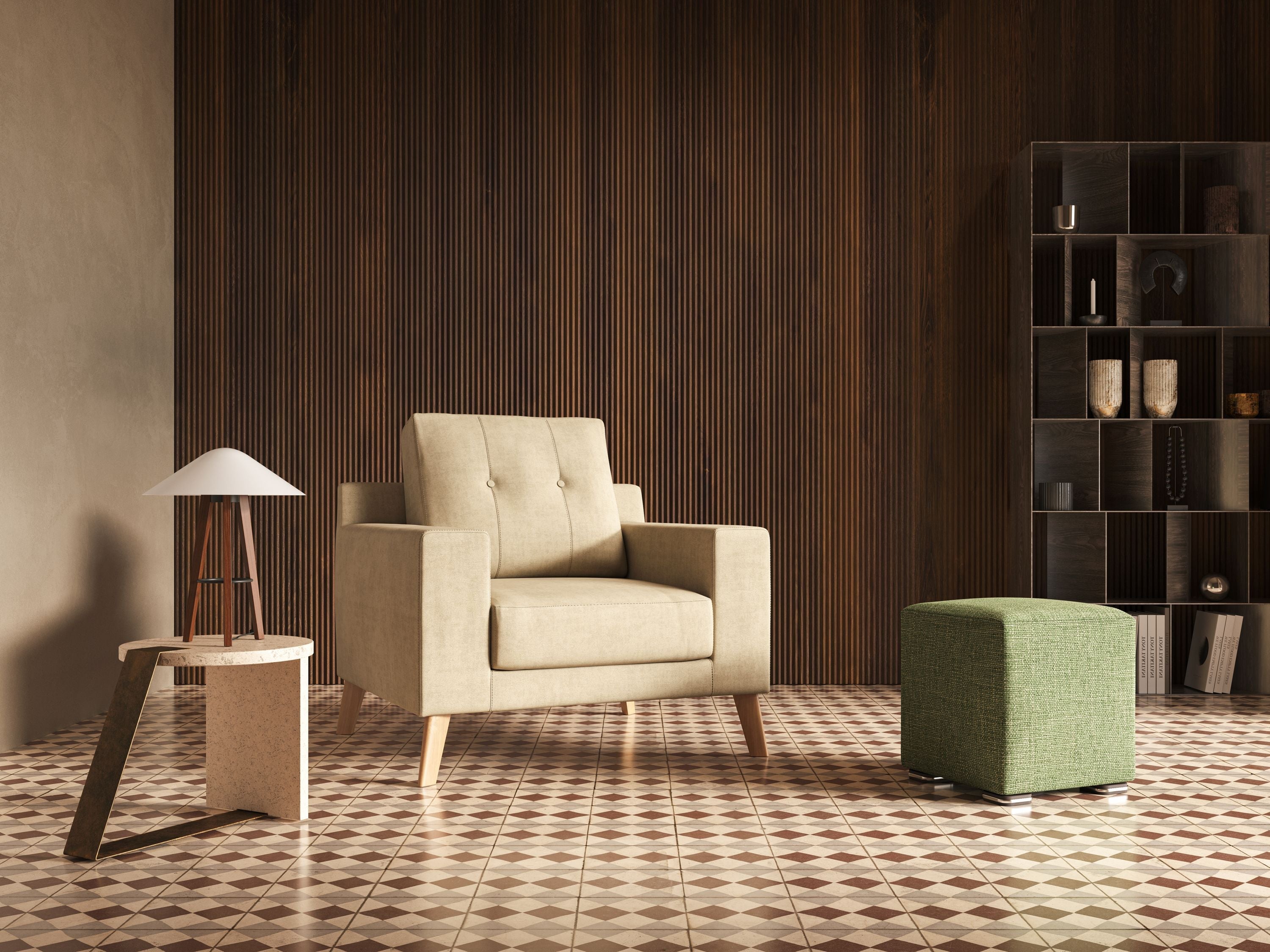 Danish poltroncina in tessuto morbido impermeabile T02 blu - divani.store