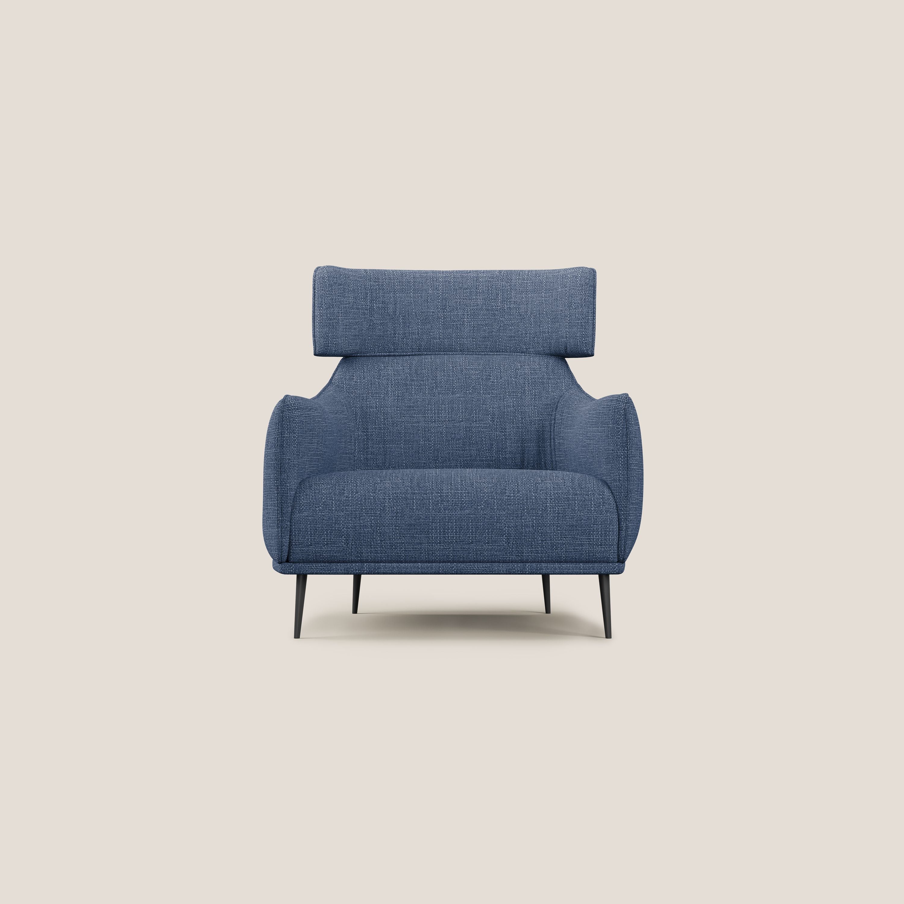 Zelda Poltroncina dal design moderno in morbido tessuto impermeabile T06 blu - divani.store