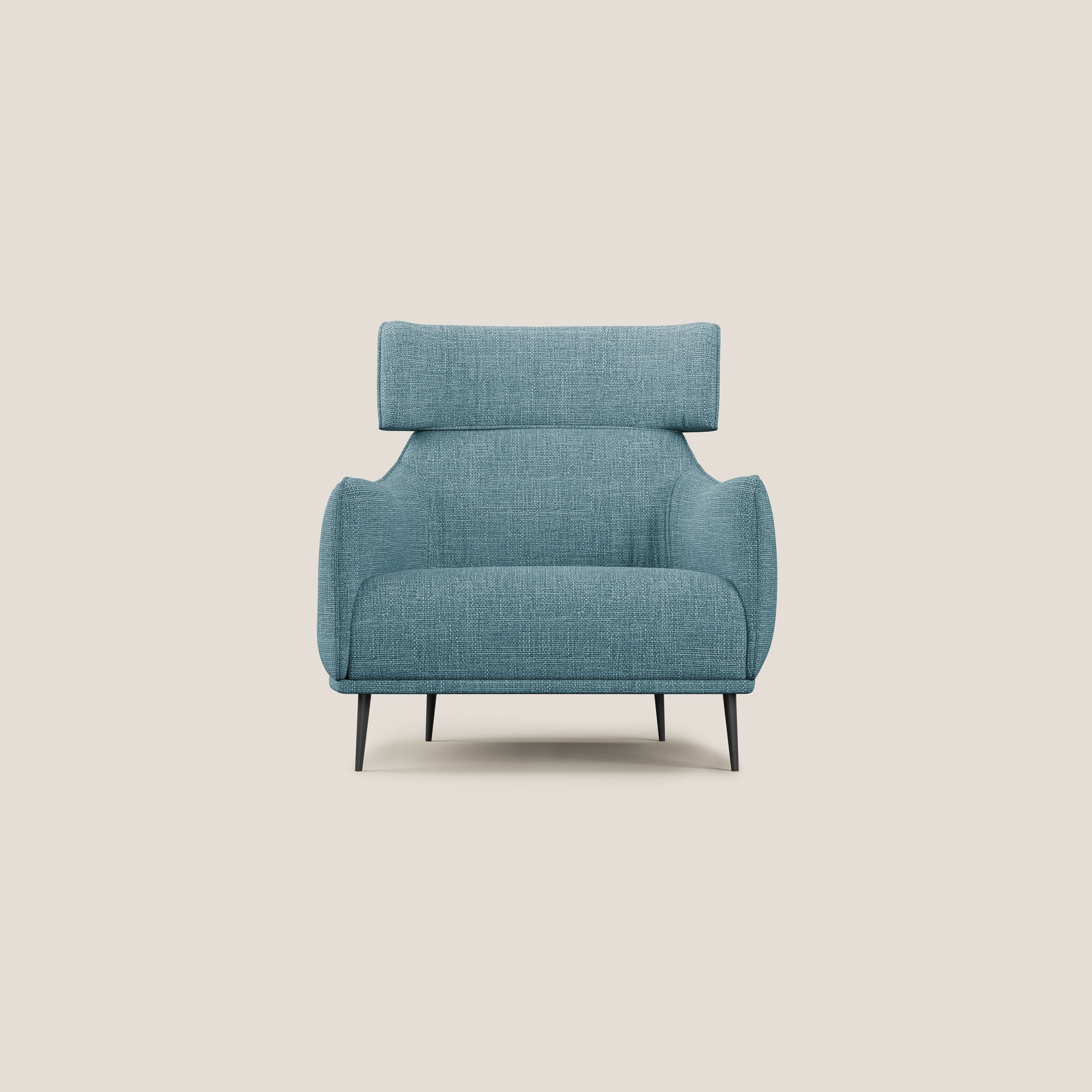 Zelda Poltroncina dal design moderno in morbido tessuto impermeabile T06 azzurro - divani.store
