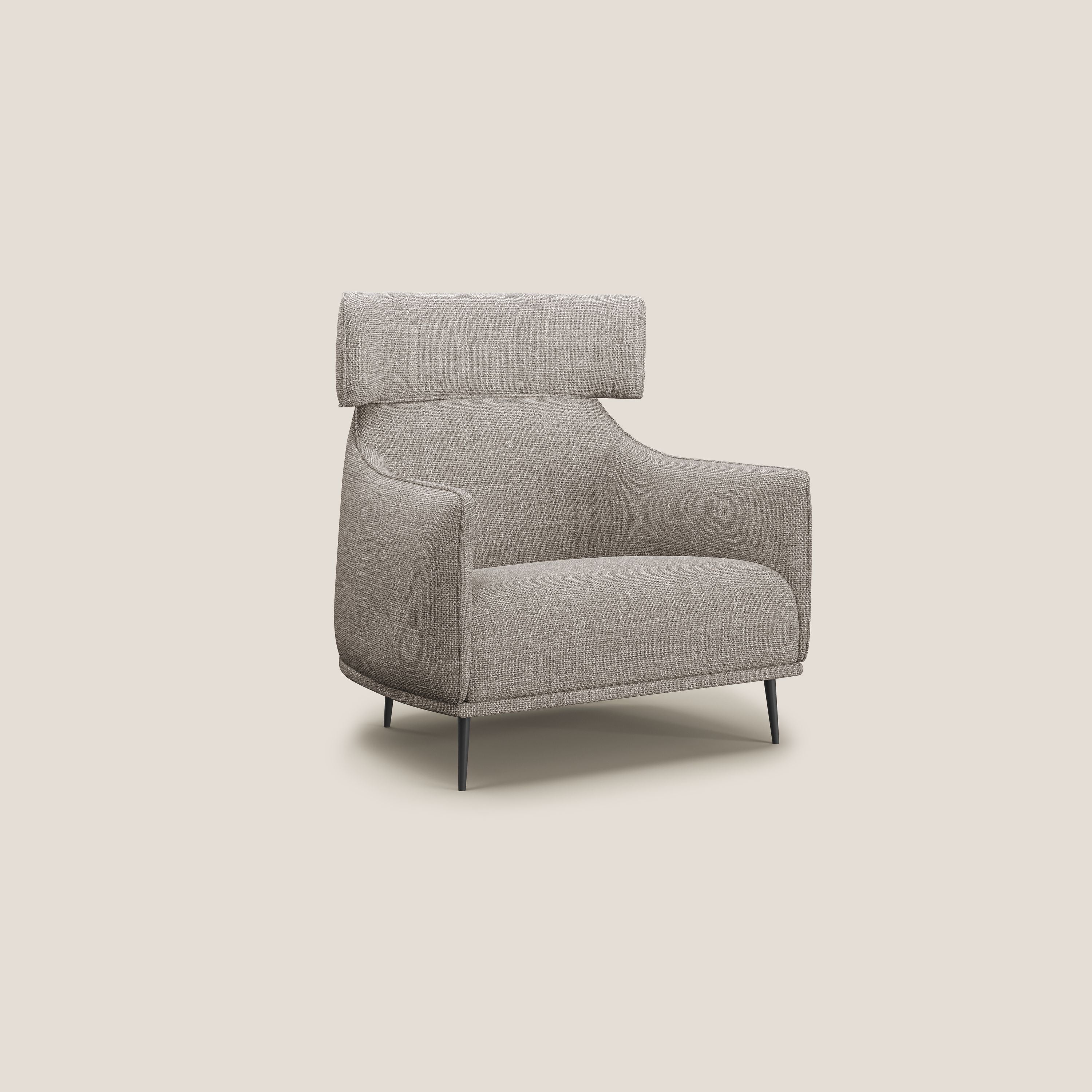 Zelda Poltroncina dal design moderno in morbido tessuto impermeabile T06 tortora - divani.store