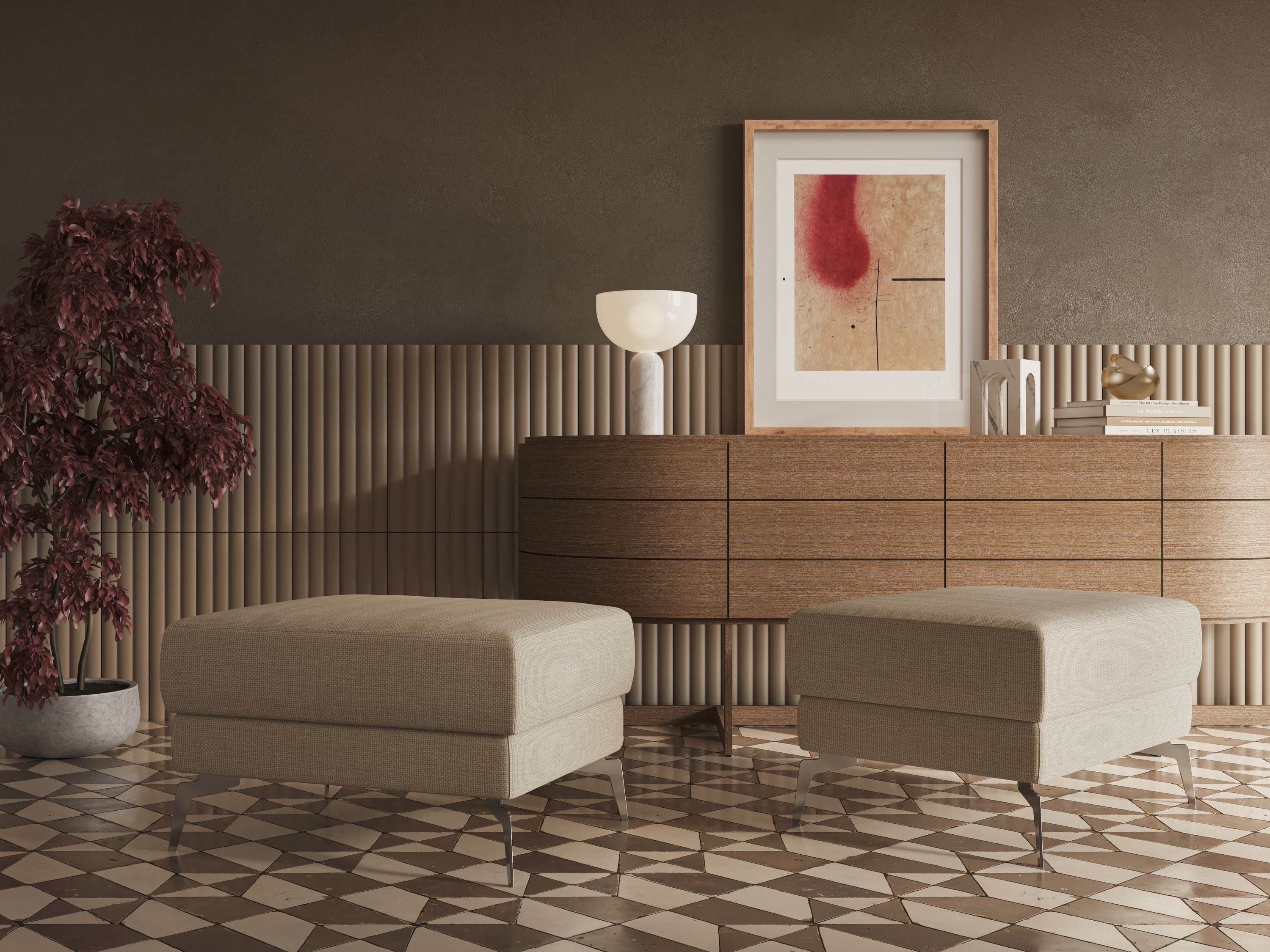 Star Pouf con piedini alti in tessuto impermeabile morbido intreccio T06 marrone - divani.store