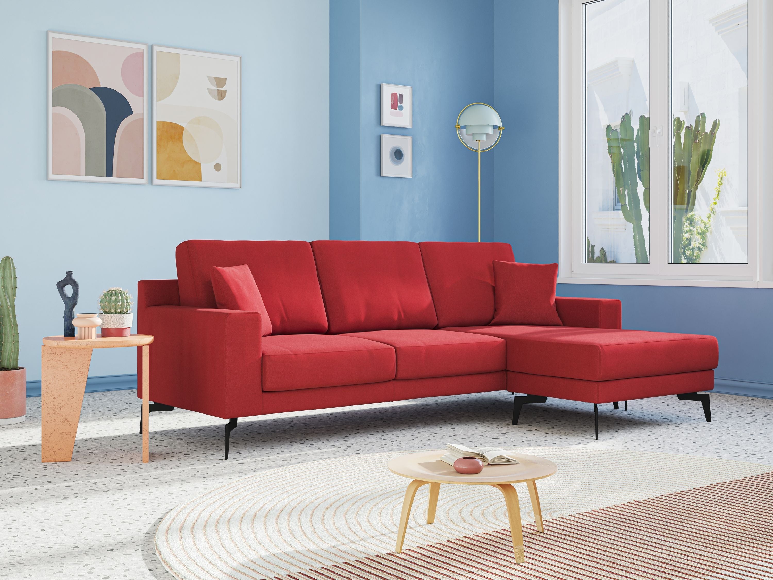 Prestige divano angolare reversibile in microfibra smacchiabile T11 rosso - divani.store