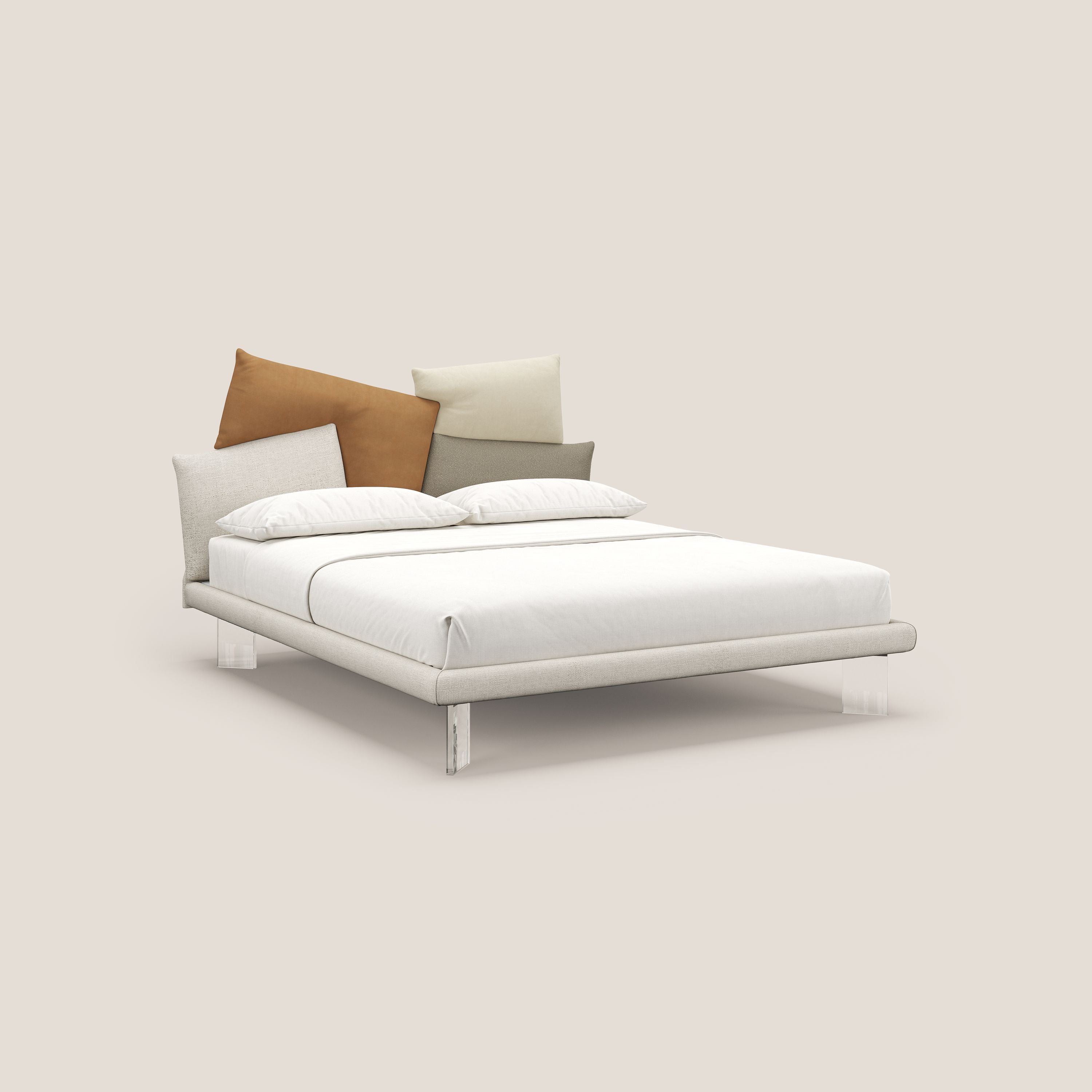 Rebus letto imbottito dal design moderno con piedi trasparenti in plexiglass panna - divani.store