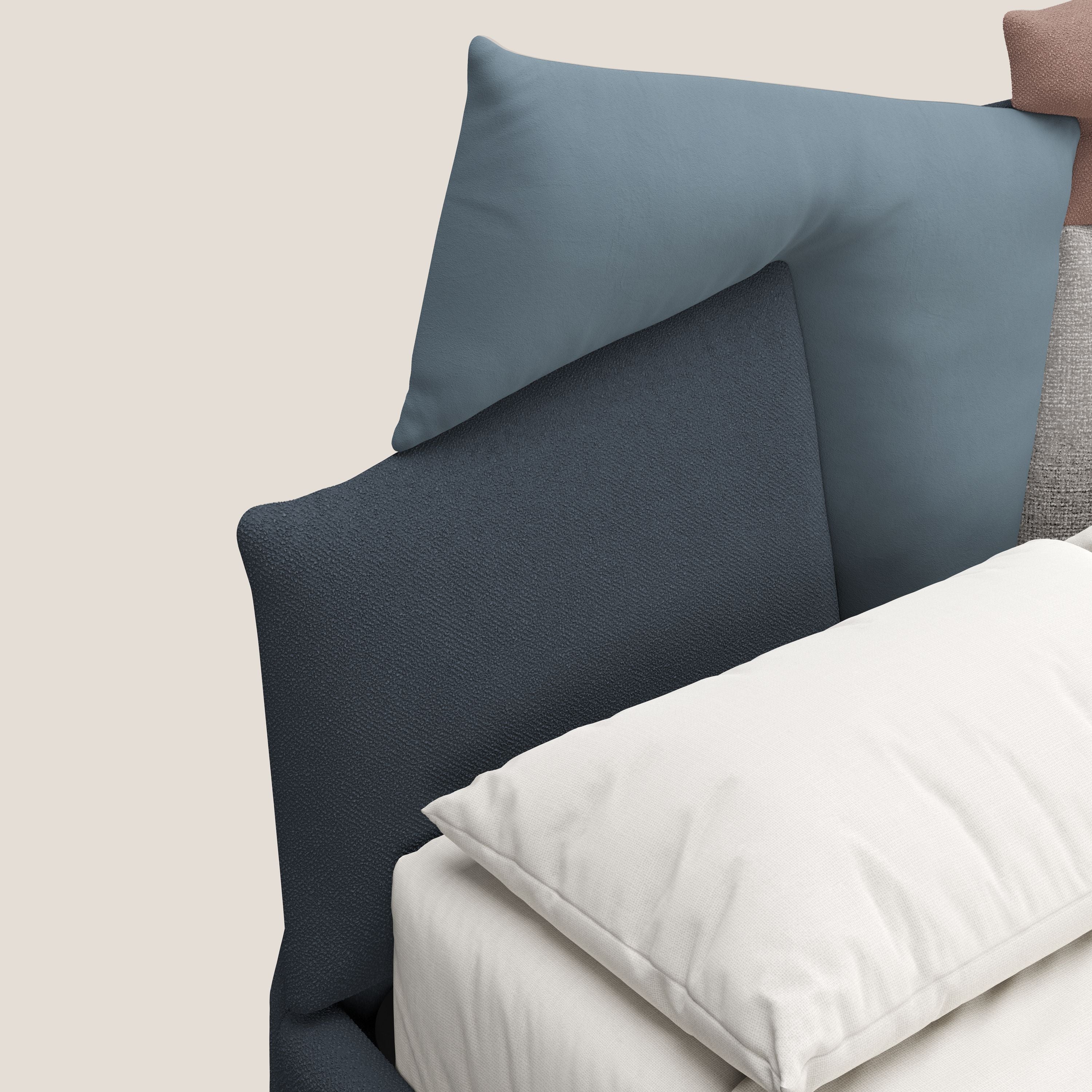 Rebus letto imbottito dal design moderno con piedi trasparenti in plexiglass blu - divani.store