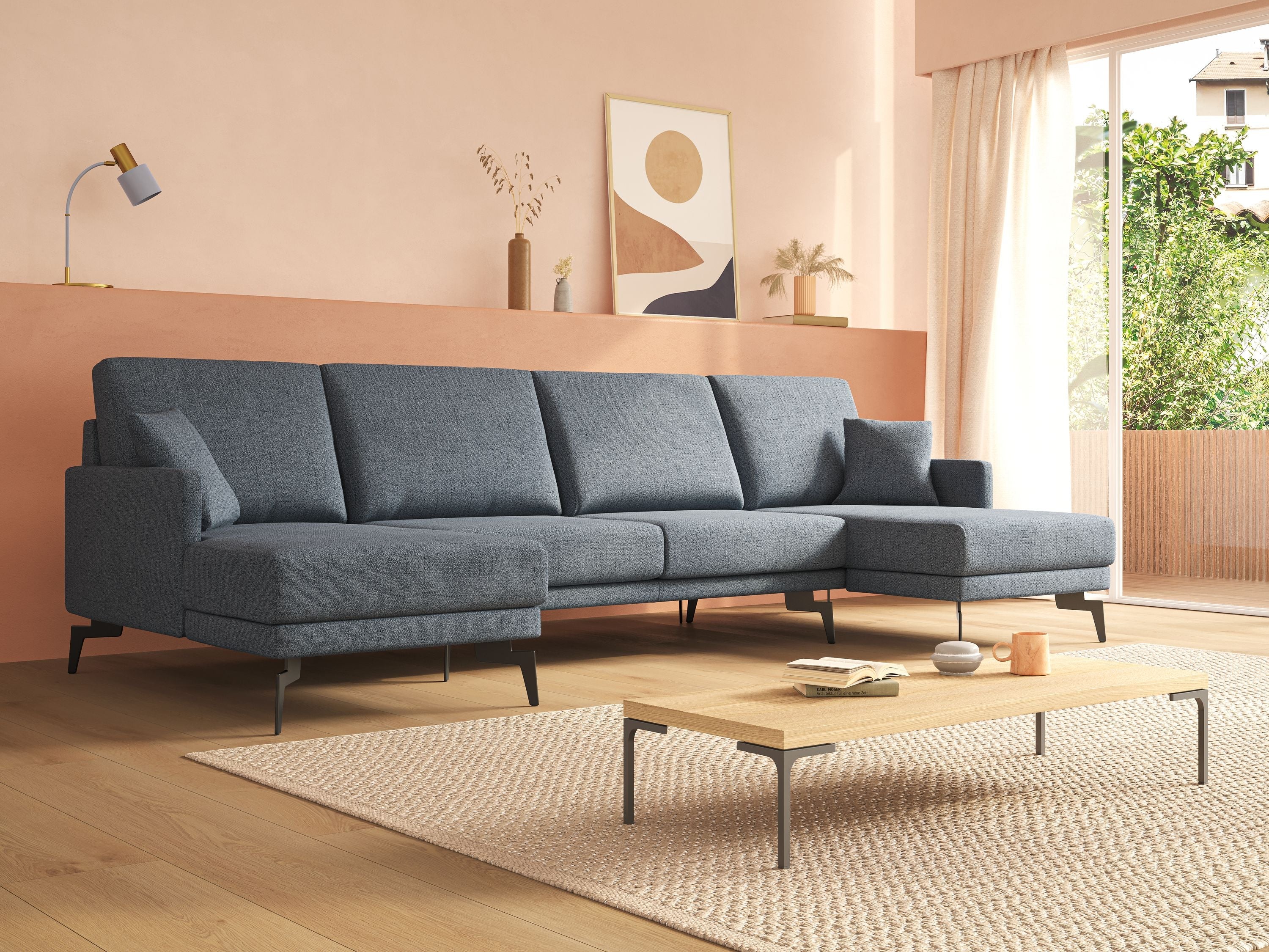 Saturno divano panoramico moderno in tessuto morbido impermeabile T03 beige - divani.store