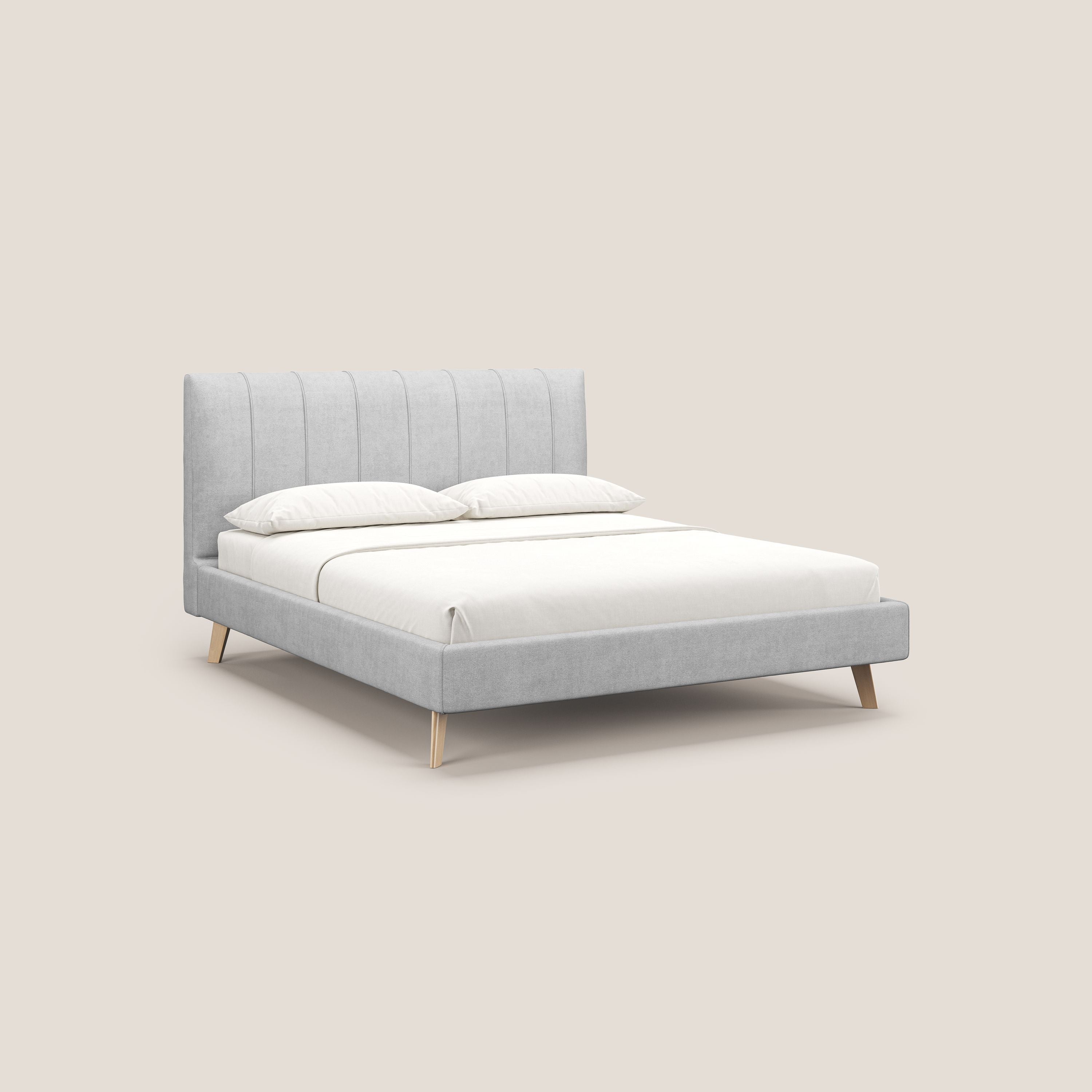 Selene letto imbottito con piedini naturali sfoderabile in tessuto impermeabile T02 grigio chiaro - divani.store