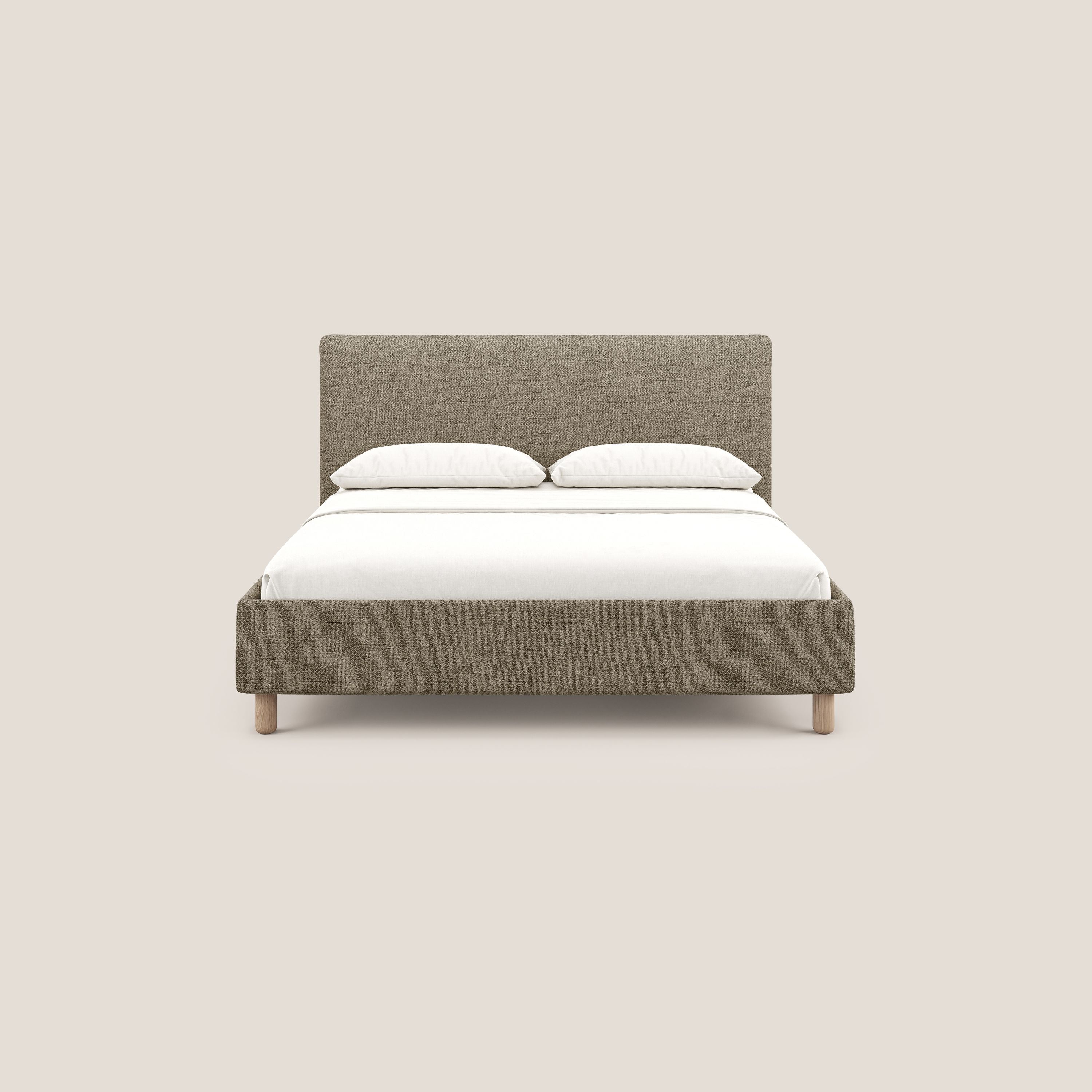 Serena letto contenitore salvaspazio scandinavo in tessuto fiammato impermeabile T03 marrone - divani.store