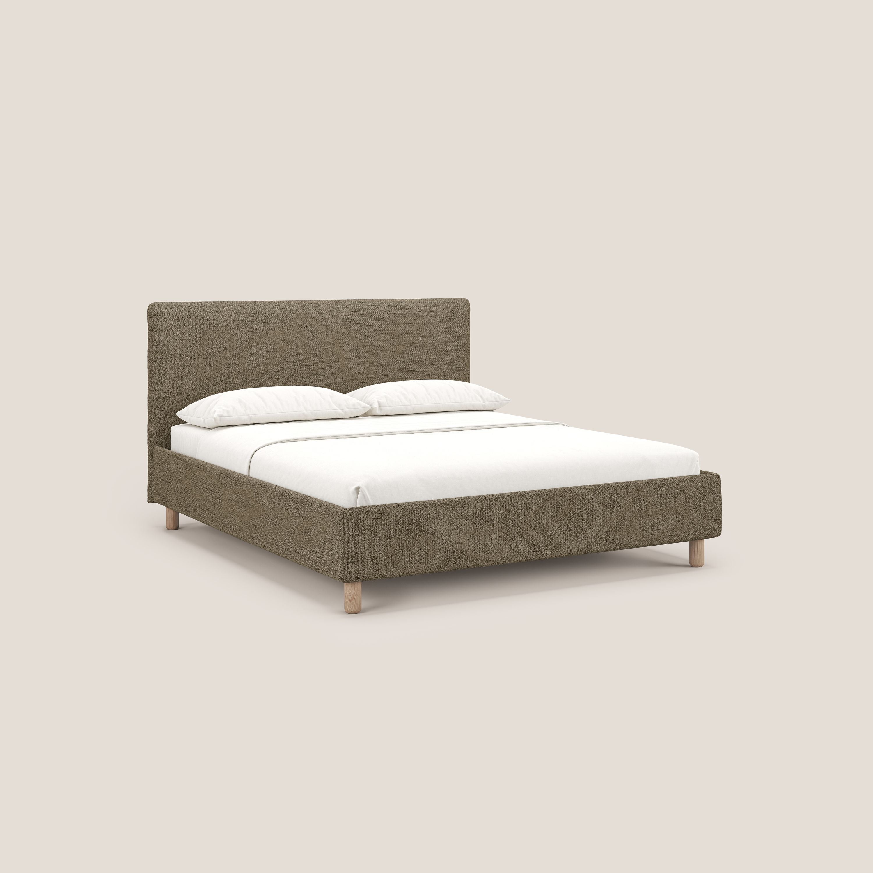 Serena letto contenitore salvaspazio scandinavo in tessuto fiammato impermeabile T03 marrone - divani.store