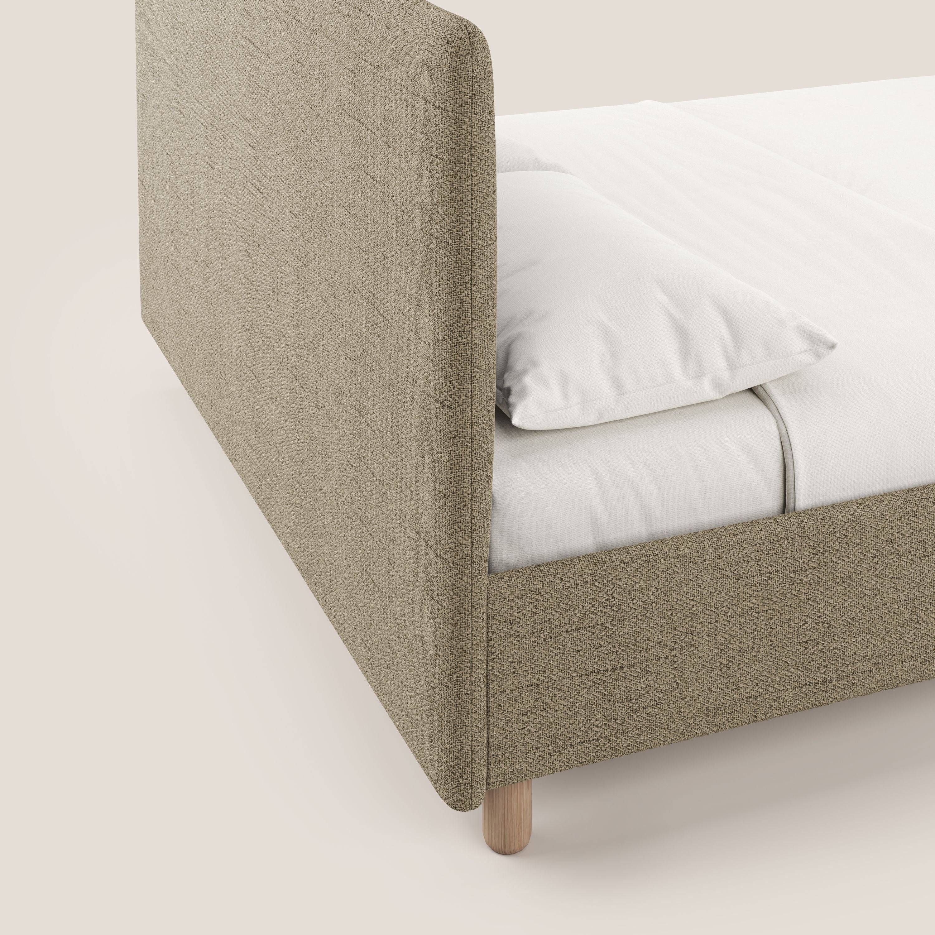 Serena letto contenitore salvaspazio scandinavo in tessuto fiammato impermeabile T03 beige - divani.store