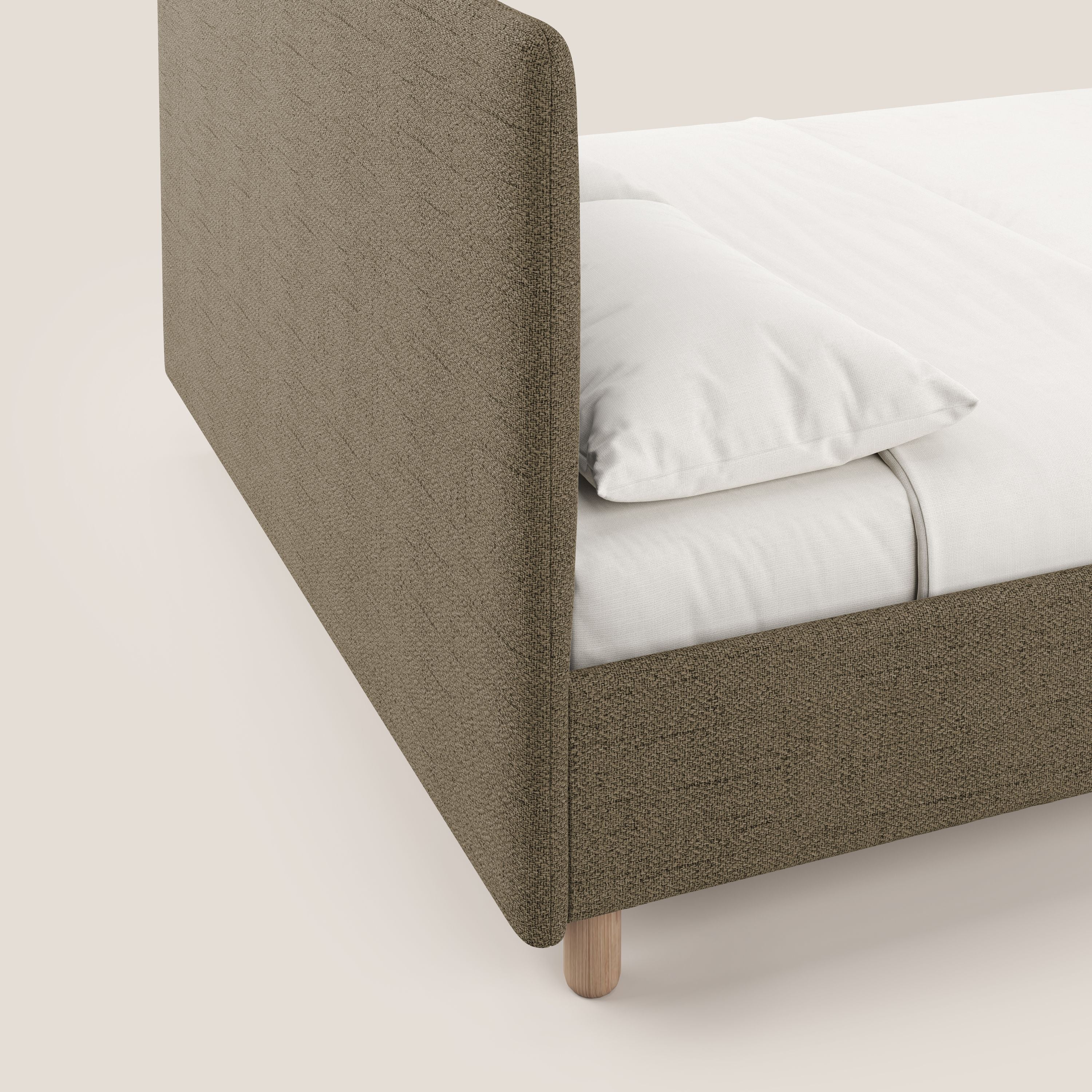 Serena letto contenitore salvaspazio scandinavo in tessuto fiammato impermeabile T03 marrone - divani.store