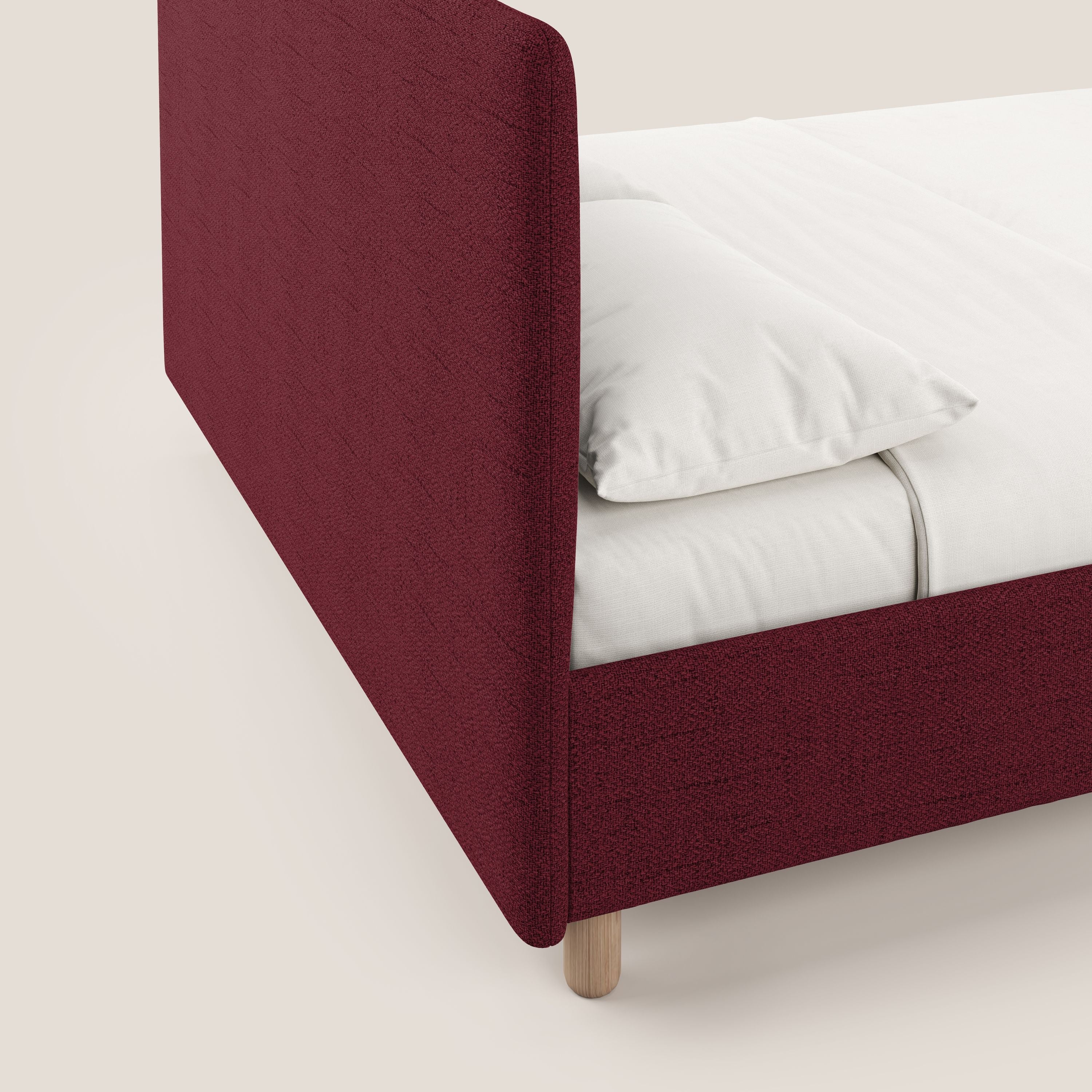 Serena letto contenitore salvaspazio scandinavo in tessuto fiammato impermeabile T03 rosso - divani.store