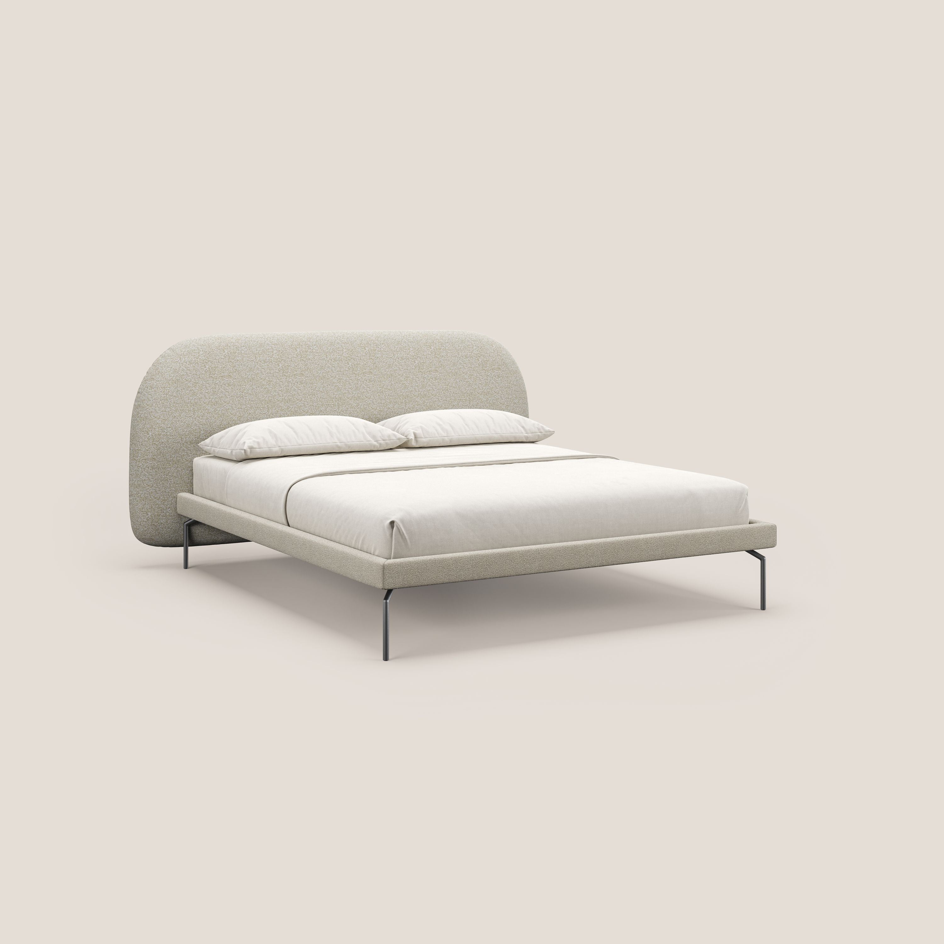 Soleil letto imbottito di design con piedi alti in metallo in bouclet smacchiabile T12 panna - divani.store