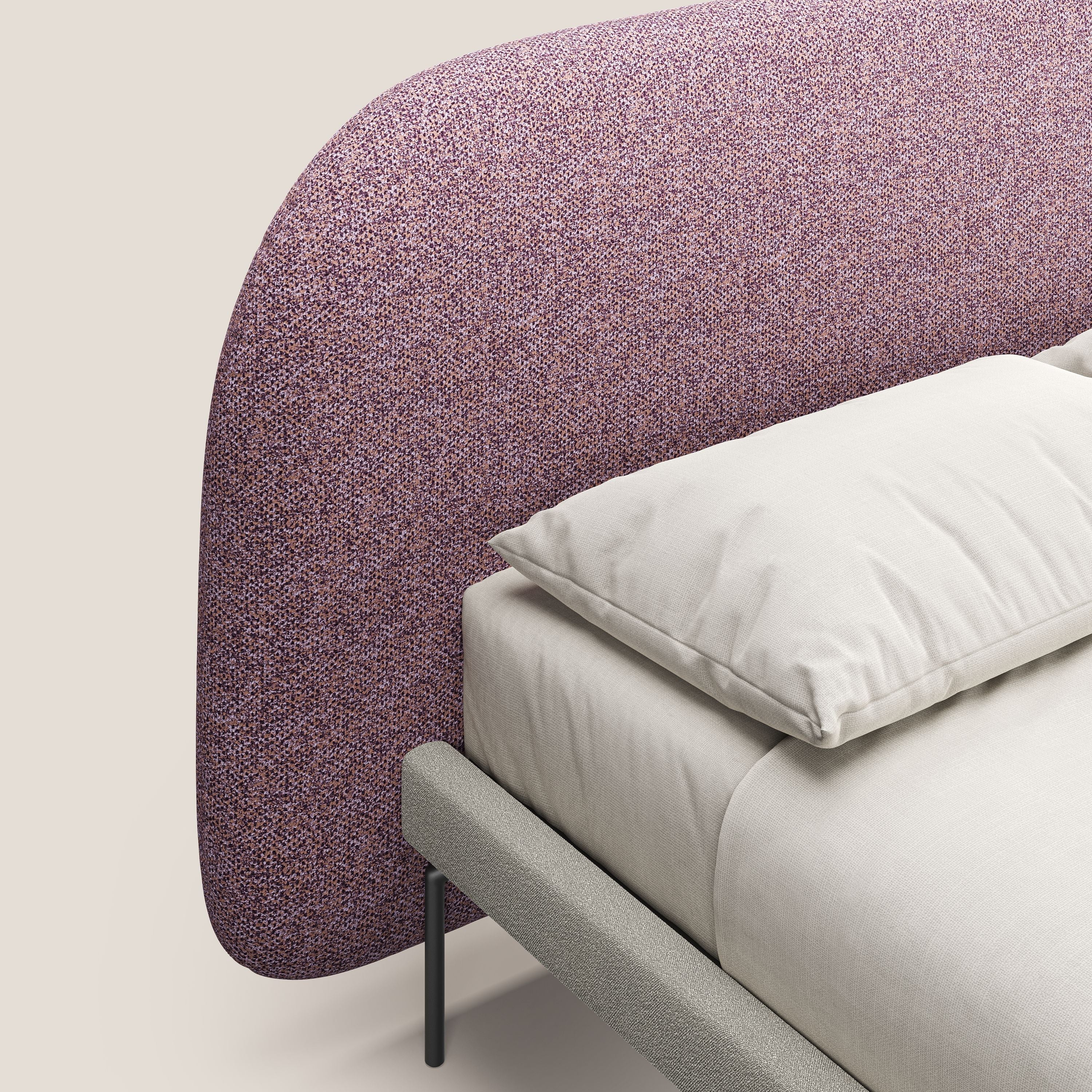Soleil letto imbottito di design con piedi alti in metallo in bouclet smacchiabile T12 viola - divani.store