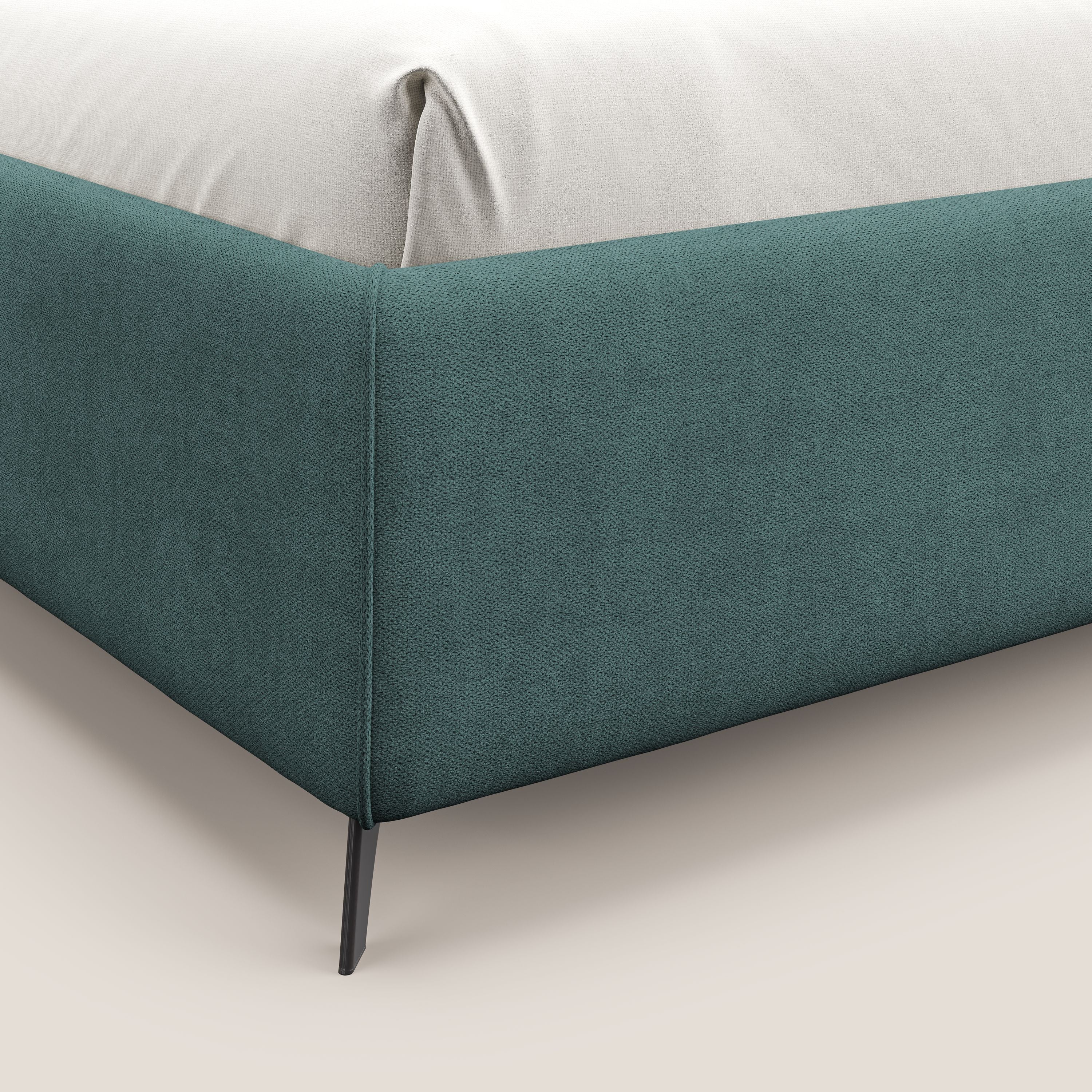 Sara sommier con giroletto contenitore in tessuto impermeabile T02 petrolio - divani.store