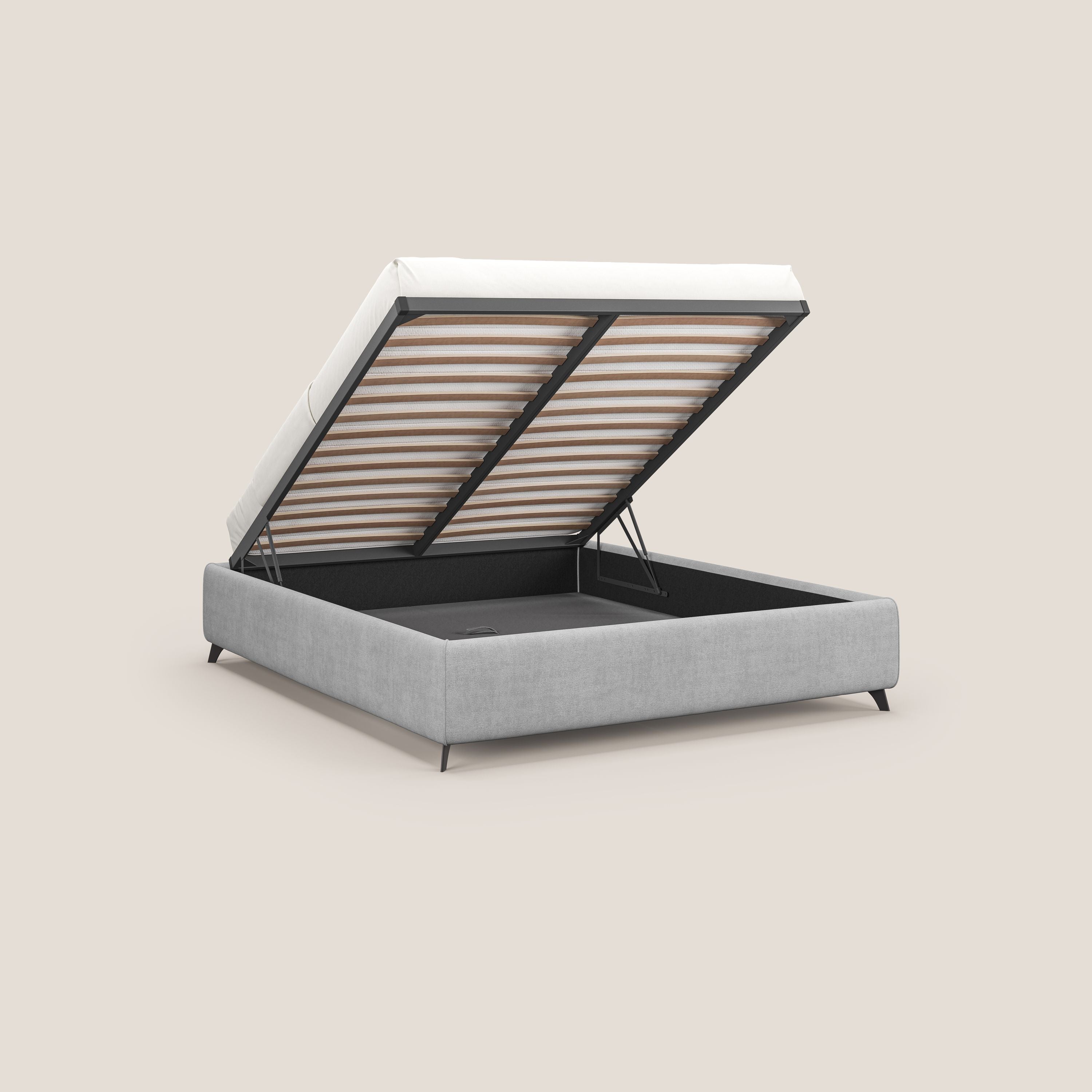 Sara sommier con giroletto contenitore in tessuto impermeabile T02 grigio chiaro - divani.store