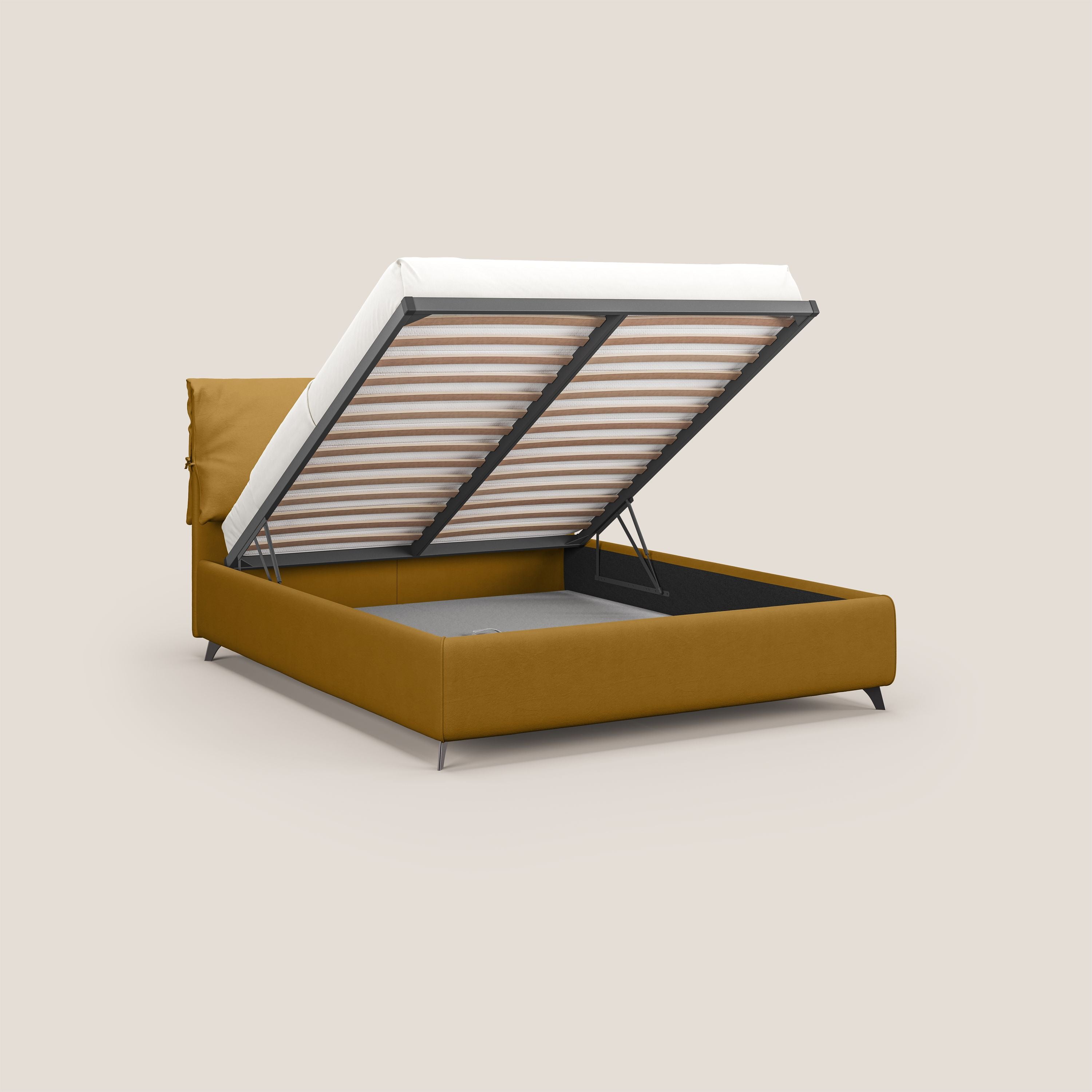 Susan letto imbottito contenitore completamente sfoderabile in microfibra smacchiabile T11 giallo - divani.store