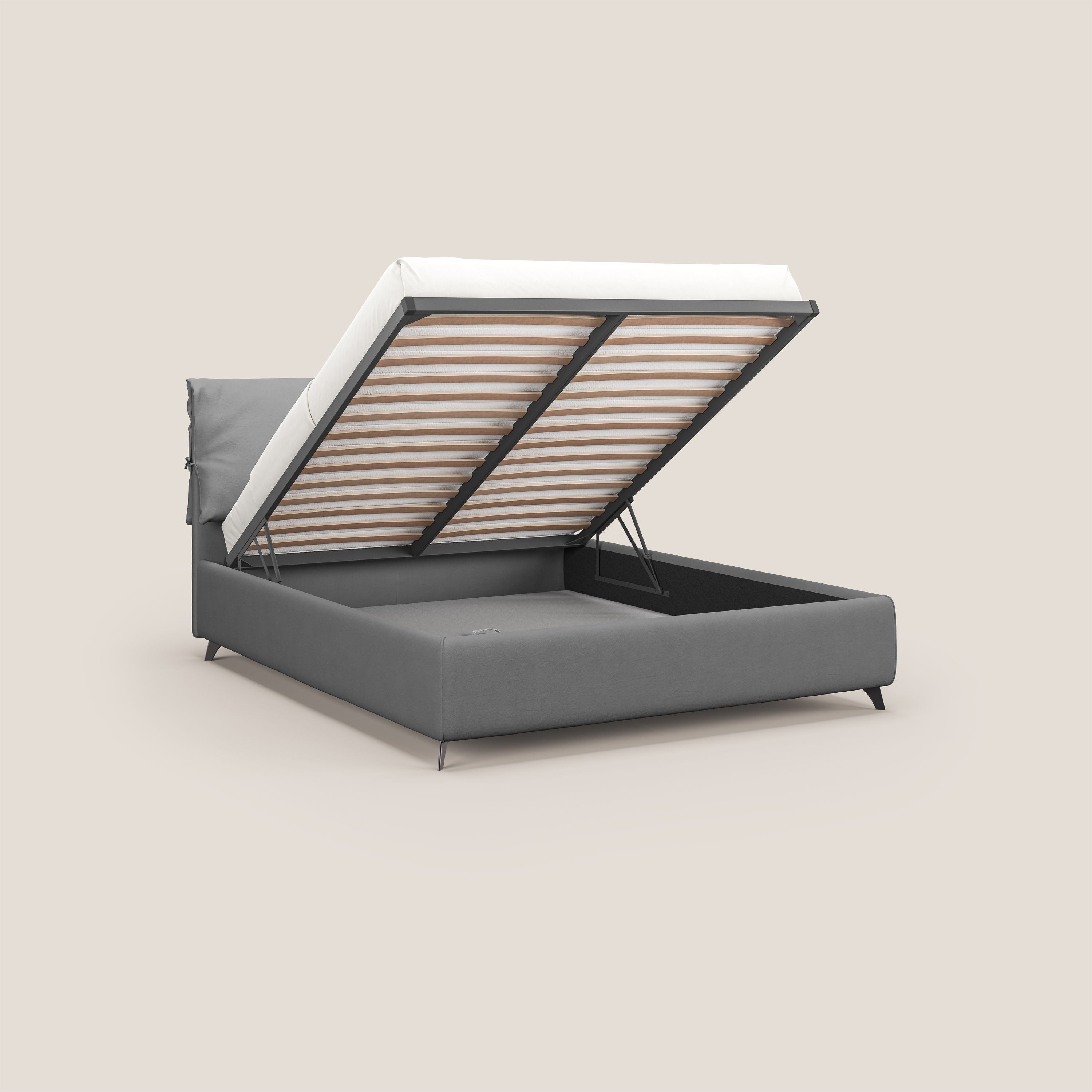 Susan letto imbottito contenitore completamente sfoderabile in microfibra smacchiabile T11 grigio - divani.store