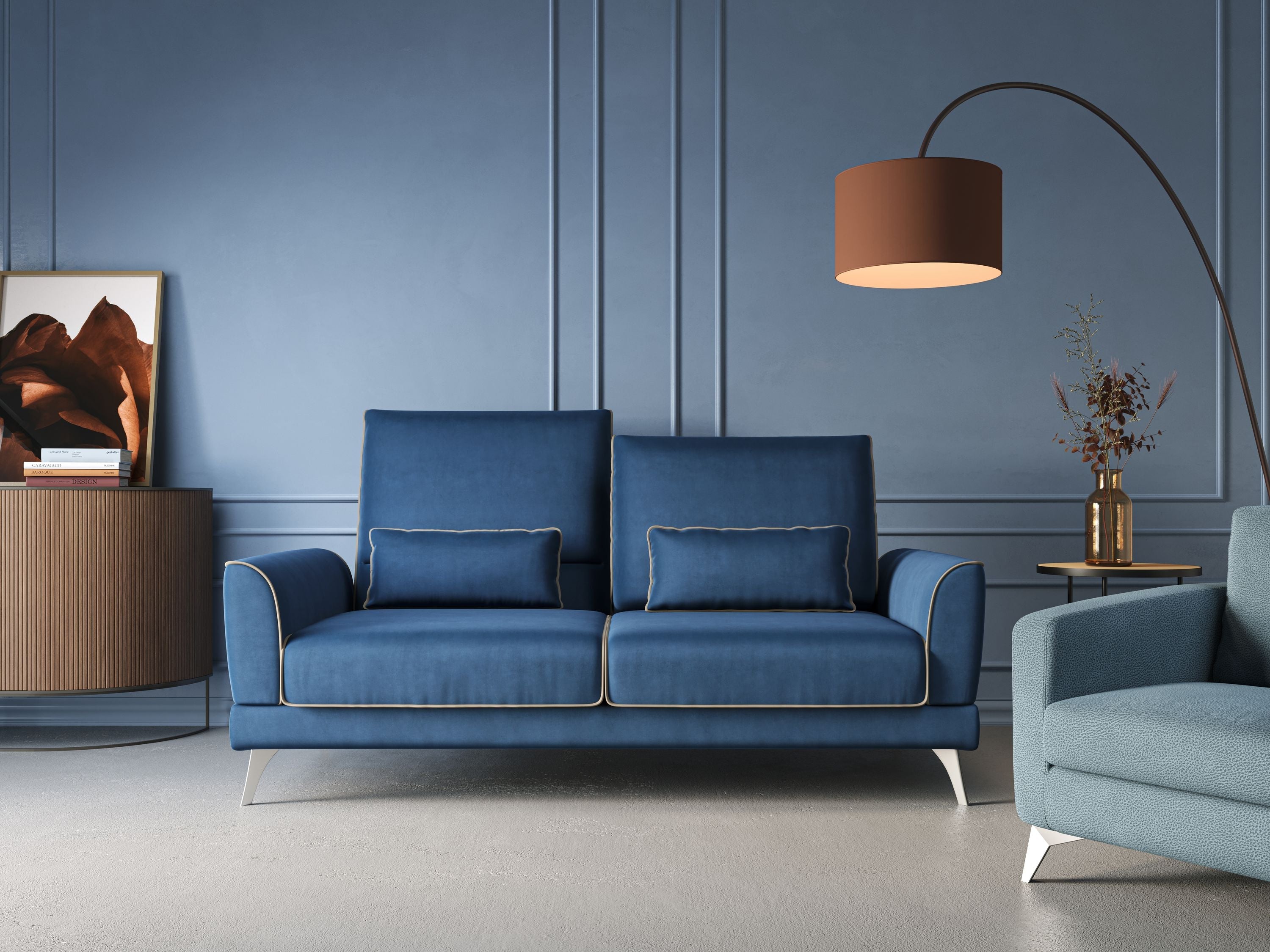 Tommy Divano relax bicolore con schienali traslanti in microfibra smacchiabile T11 blu - giallo - divani.store