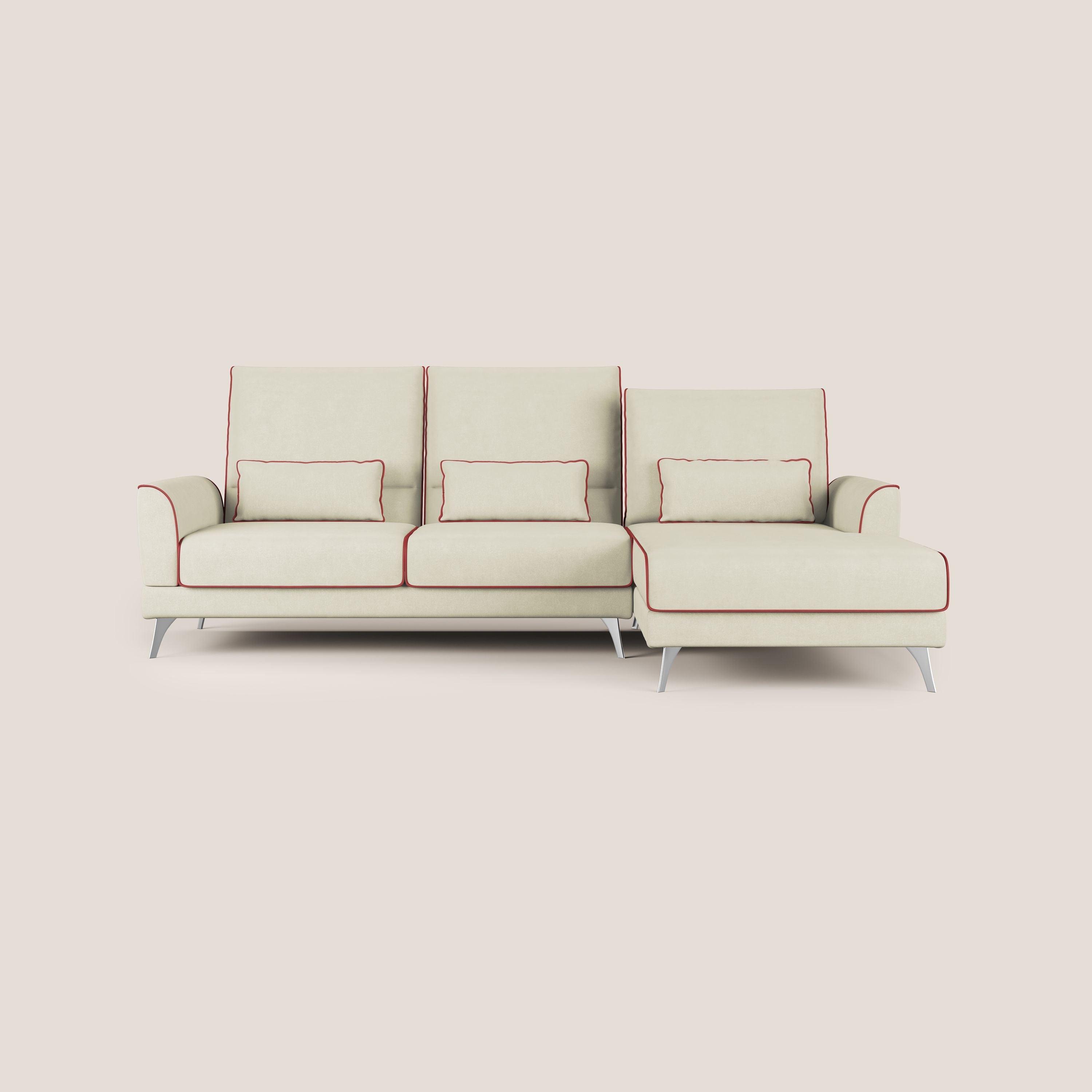 Tommy Divano angolare bicolore con relax e schienali traslanti in microfibra smacchiabile T11 panna - rosso - divani.store