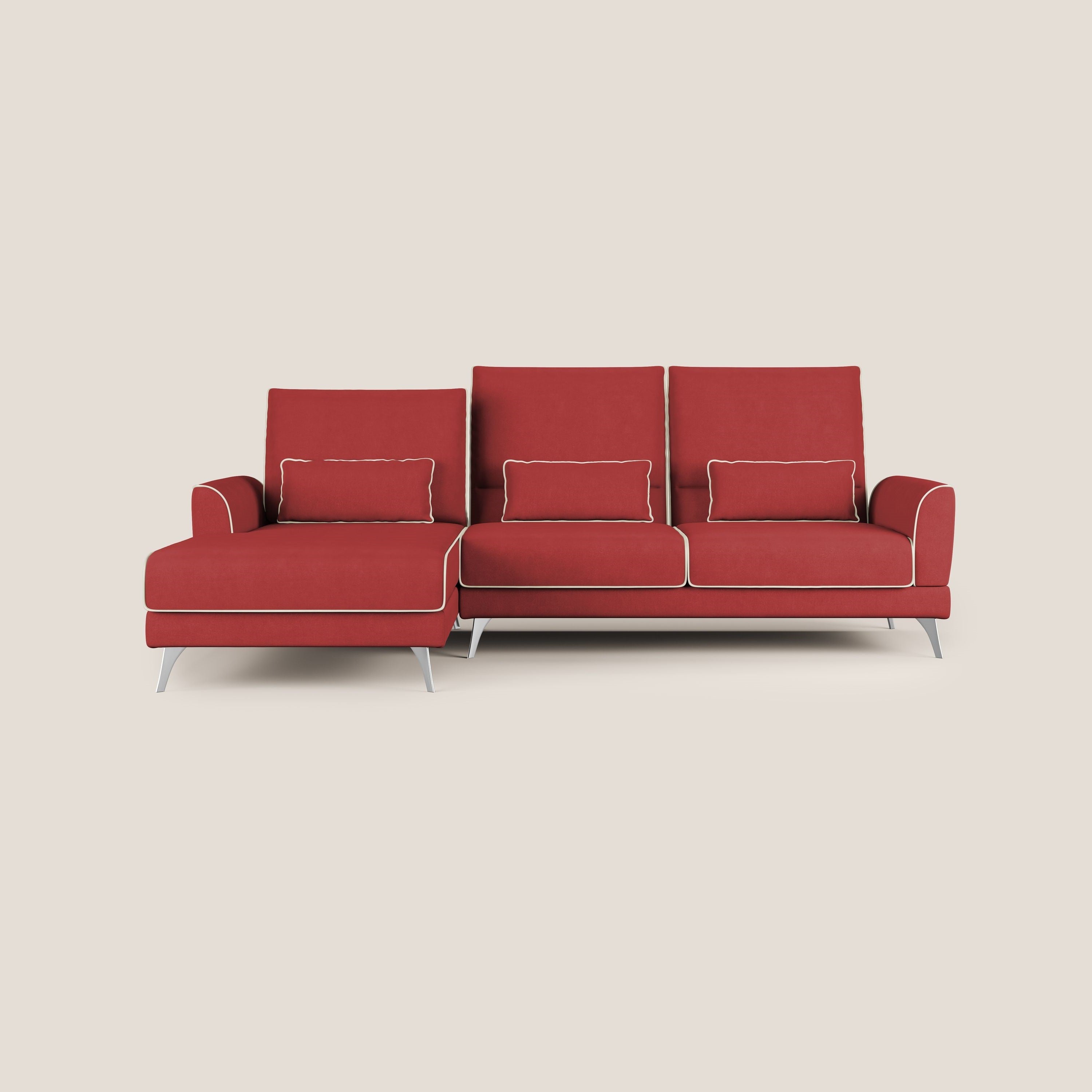 Tommy Divano angolare bicolore con relax e schienali traslanti in microfibra smacchiabile T11 rosso - panna - divani.store