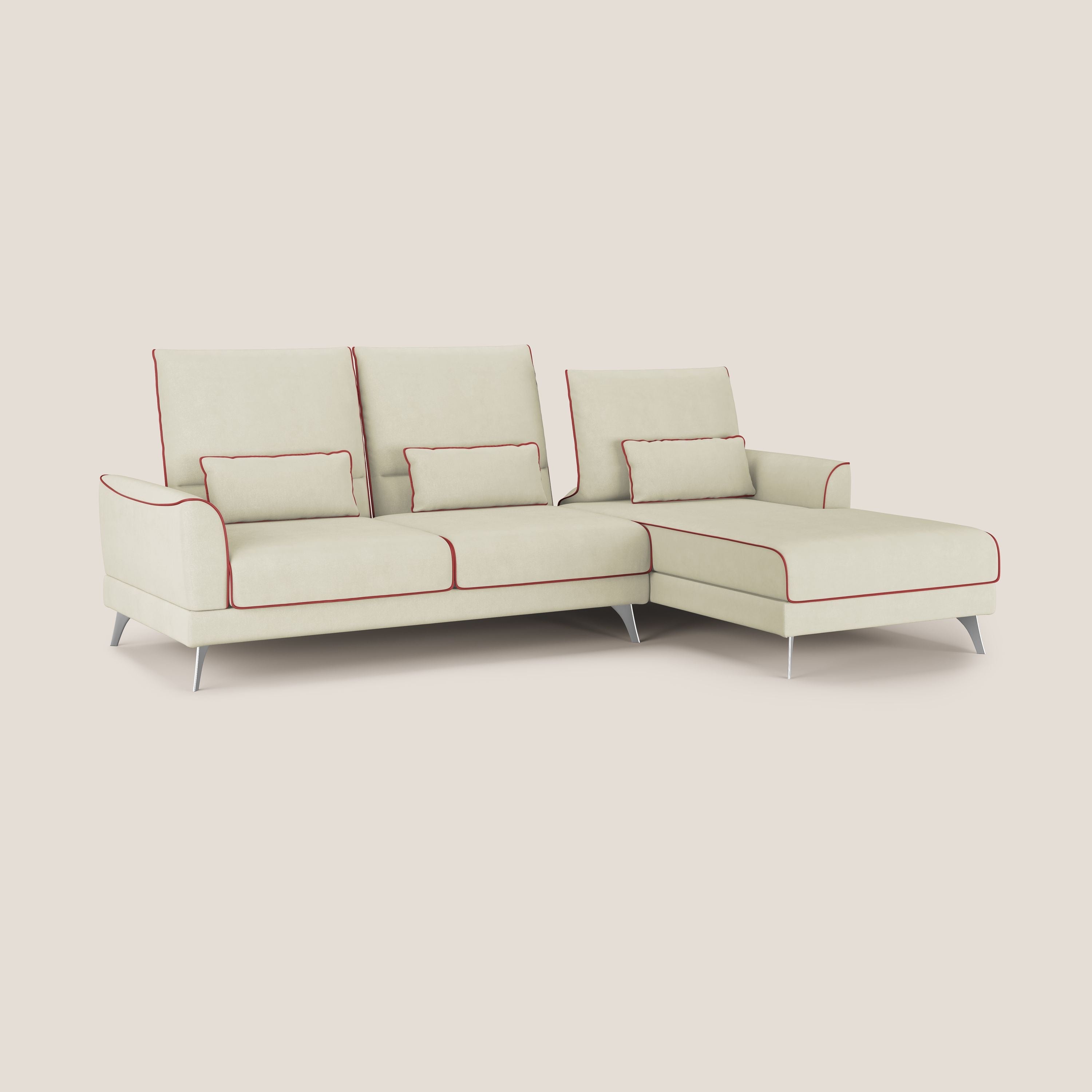 Tommy Divano angolare bicolore con relax e schienali traslanti in microfibra smacchiabile T11 panna - rosso - divani.store