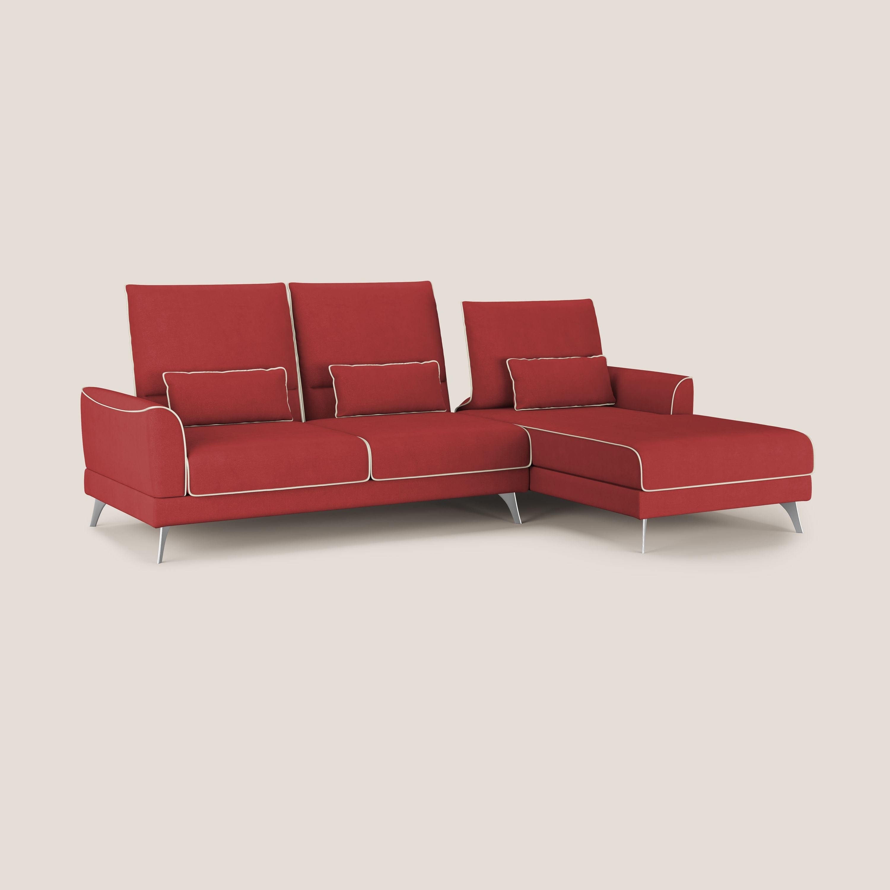 Tommy Divano angolare bicolore con relax e schienali traslanti in microfibra smacchiabile T11 rosso - panna - divani.store