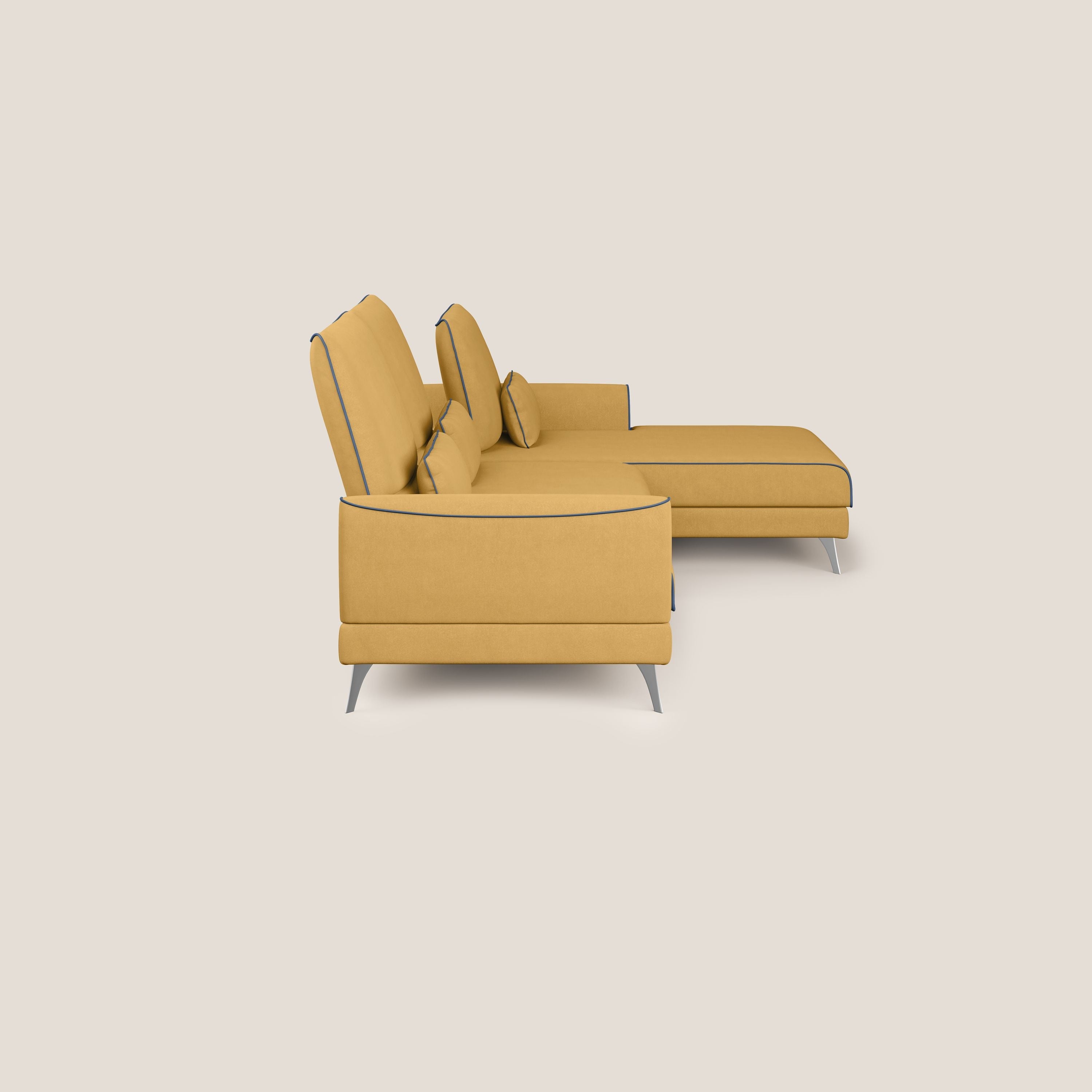 Tommy Divano angolare bicolore con relax e schienali traslanti in microfibra smacchiabile T11 giallo - blu - divani.store