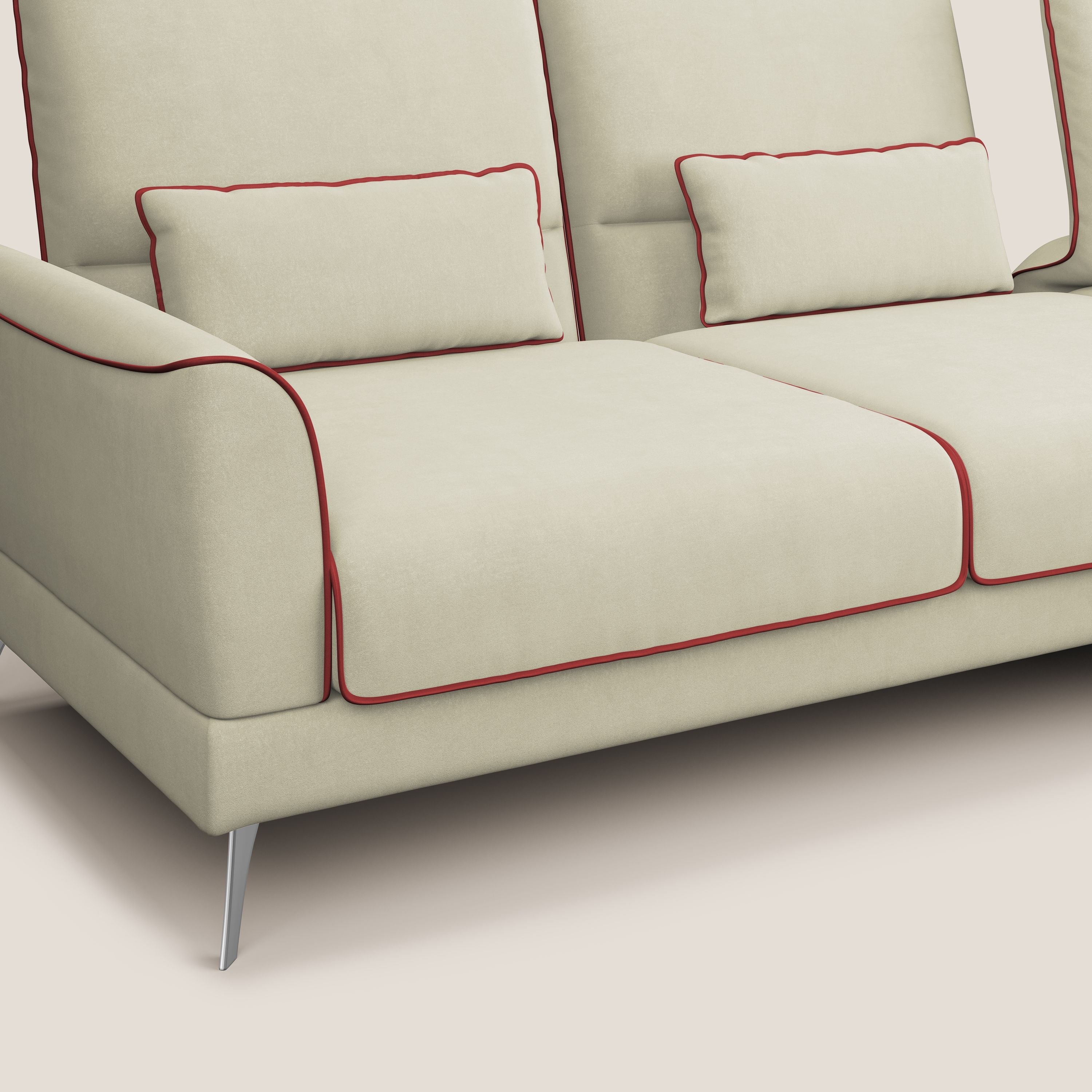 Tommy Divano angolare bicolore con relax e schienali traslanti in microfibra smacchiabile T11 panna - rosso - divani.store