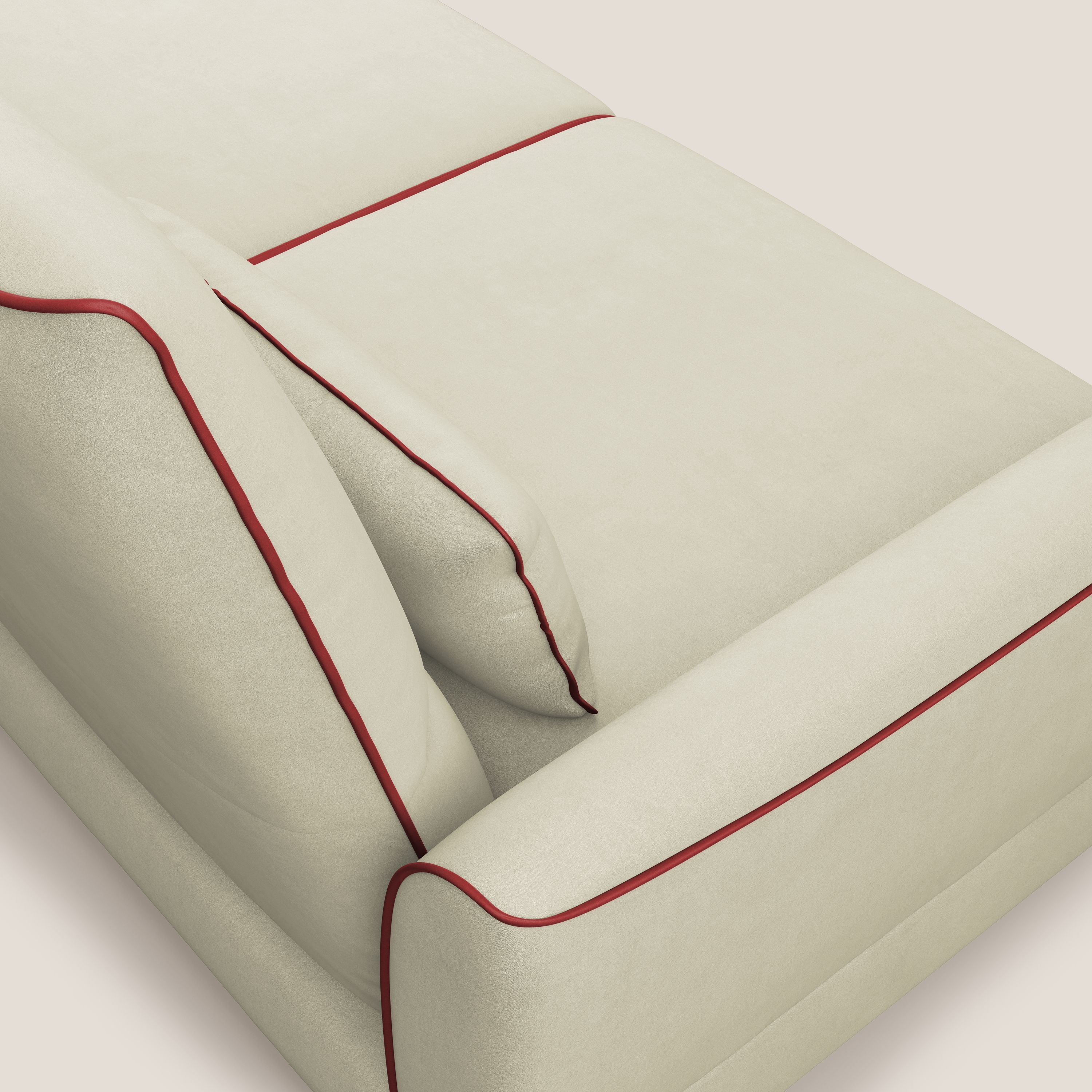 Tommy Divano angolare bicolore con relax e schienali traslanti in microfibra smacchiabile T11 panna - rosso - divani.store