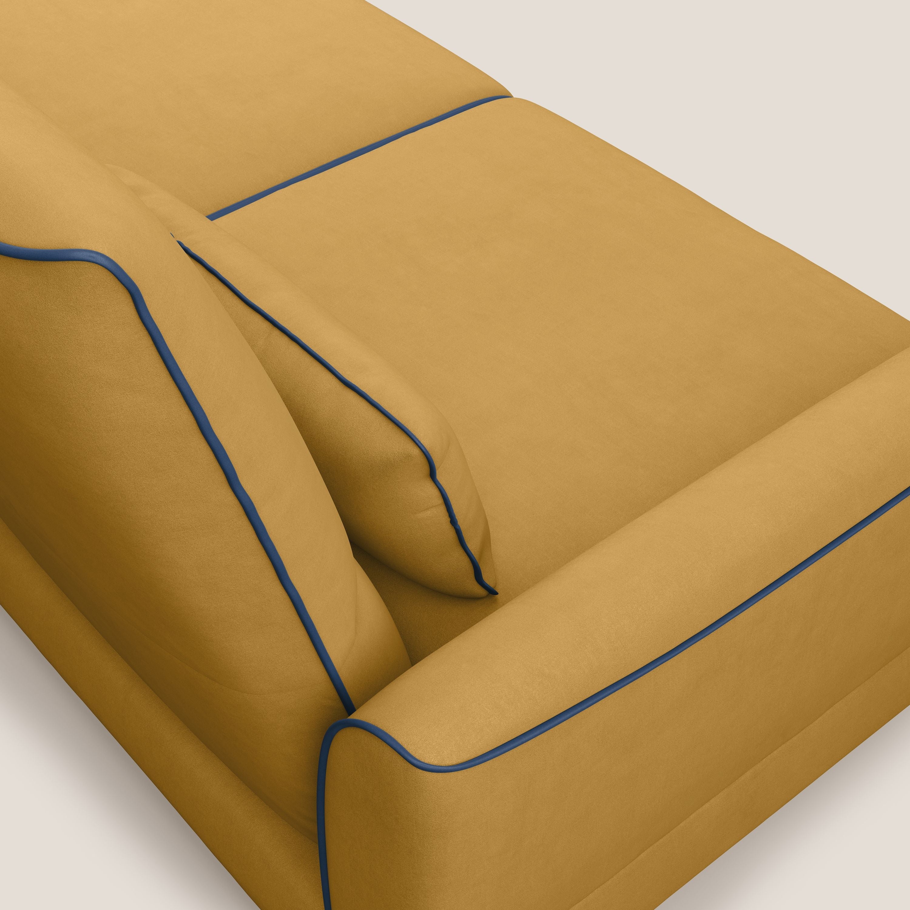 Tommy Divano angolare bicolore con relax e schienali traslanti in microfibra smacchiabile T11 giallo - blu - divani.store