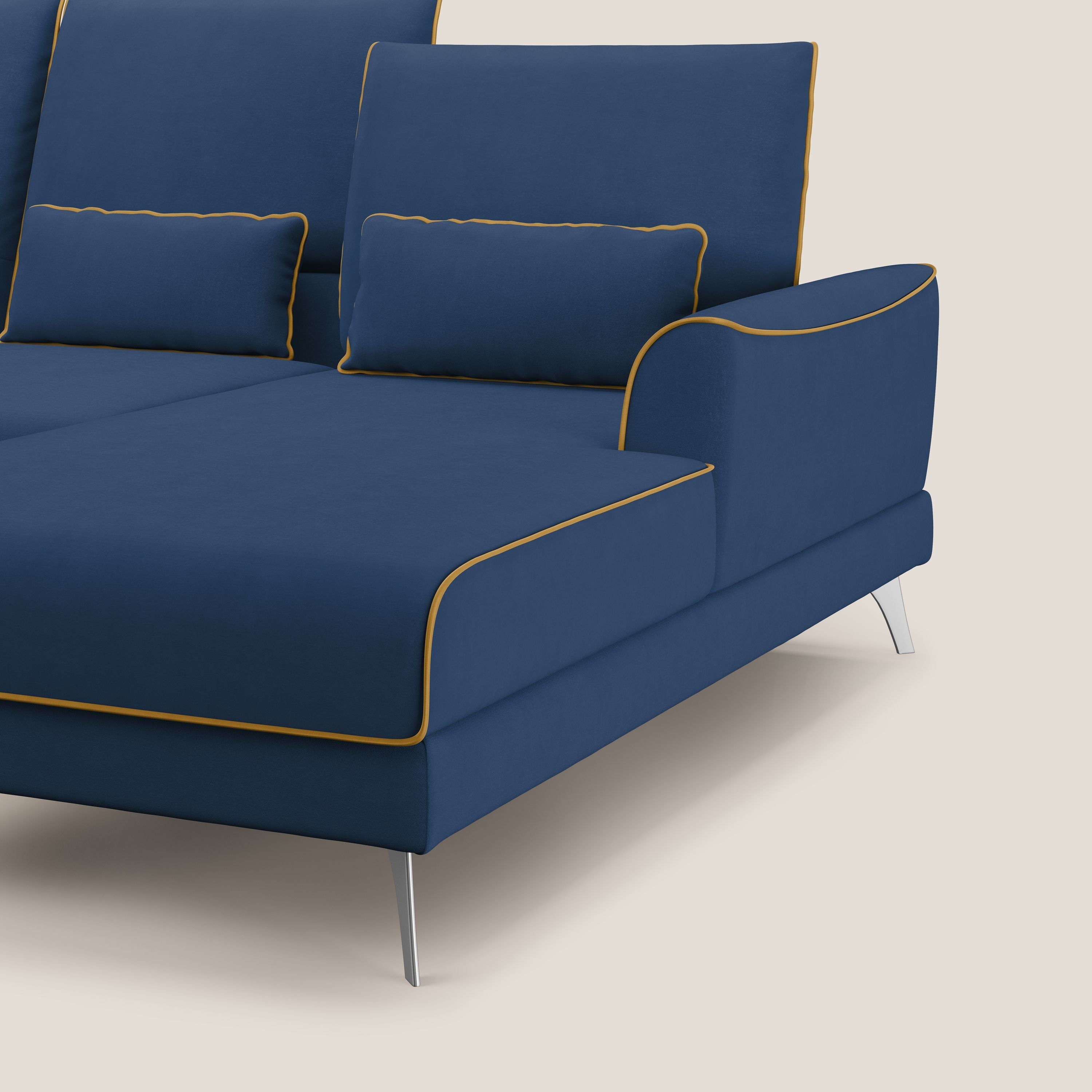 Tommy Divano angolare bicolore con relax e schienali traslanti in microfibra smacchiabile T11 blu - giallo - divani.store