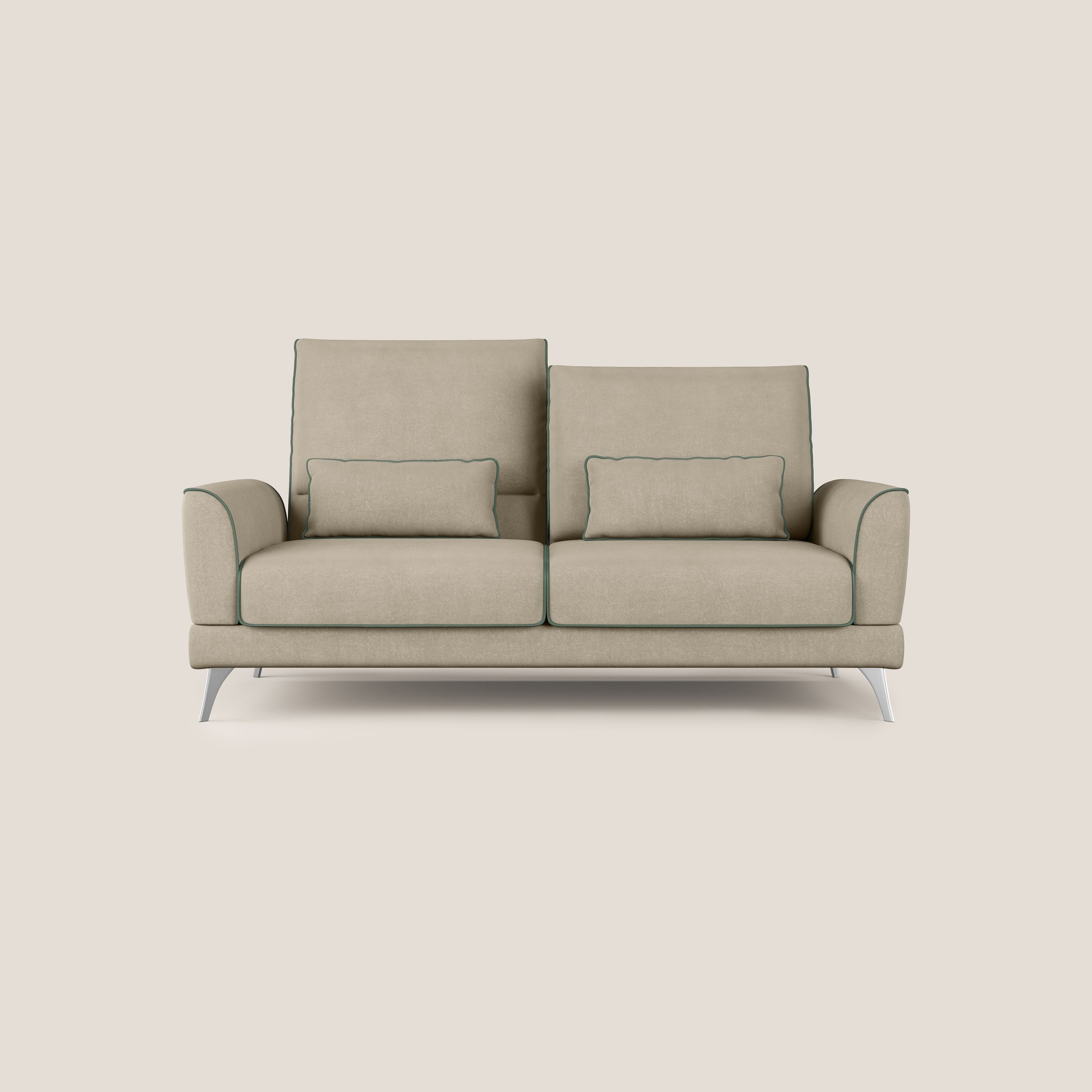 Tommy Divano relax bicolore con schienali traslanti in microfibra smacchiabile T11 tortora - verde - divani.store