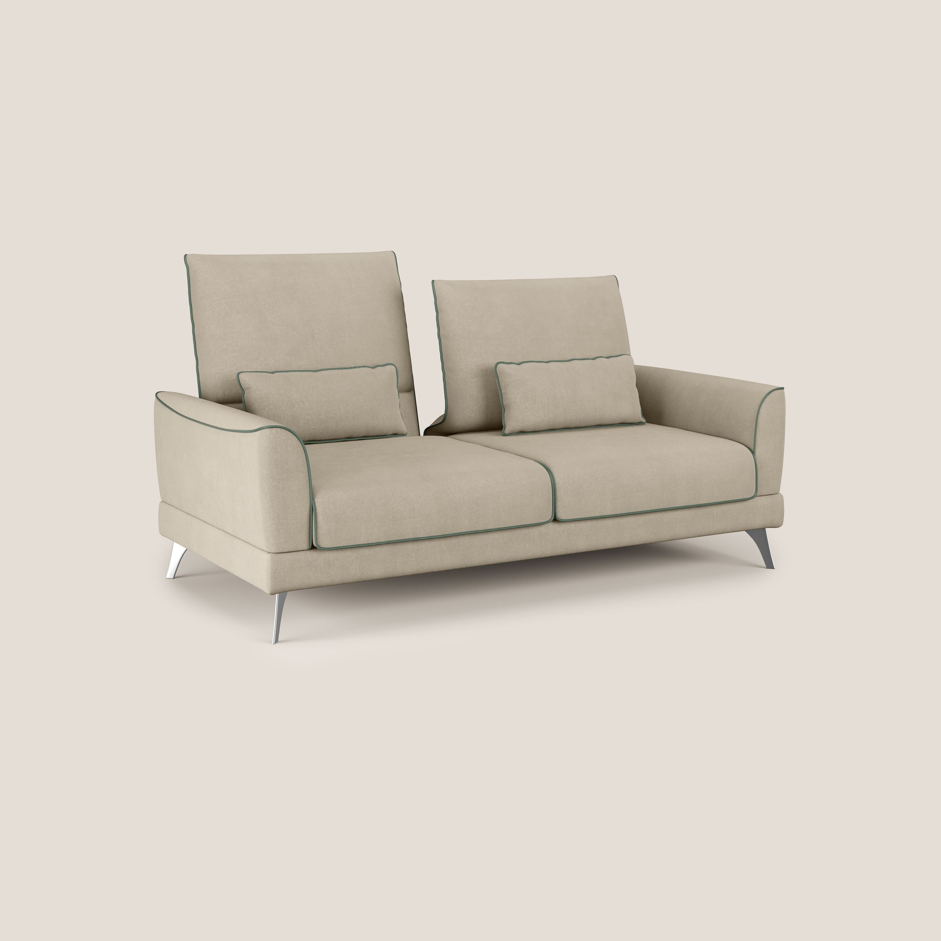 Tommy Divano relax bicolore con schienali traslanti in microfibra smacchiabile T11 tortora - verde - divani.store