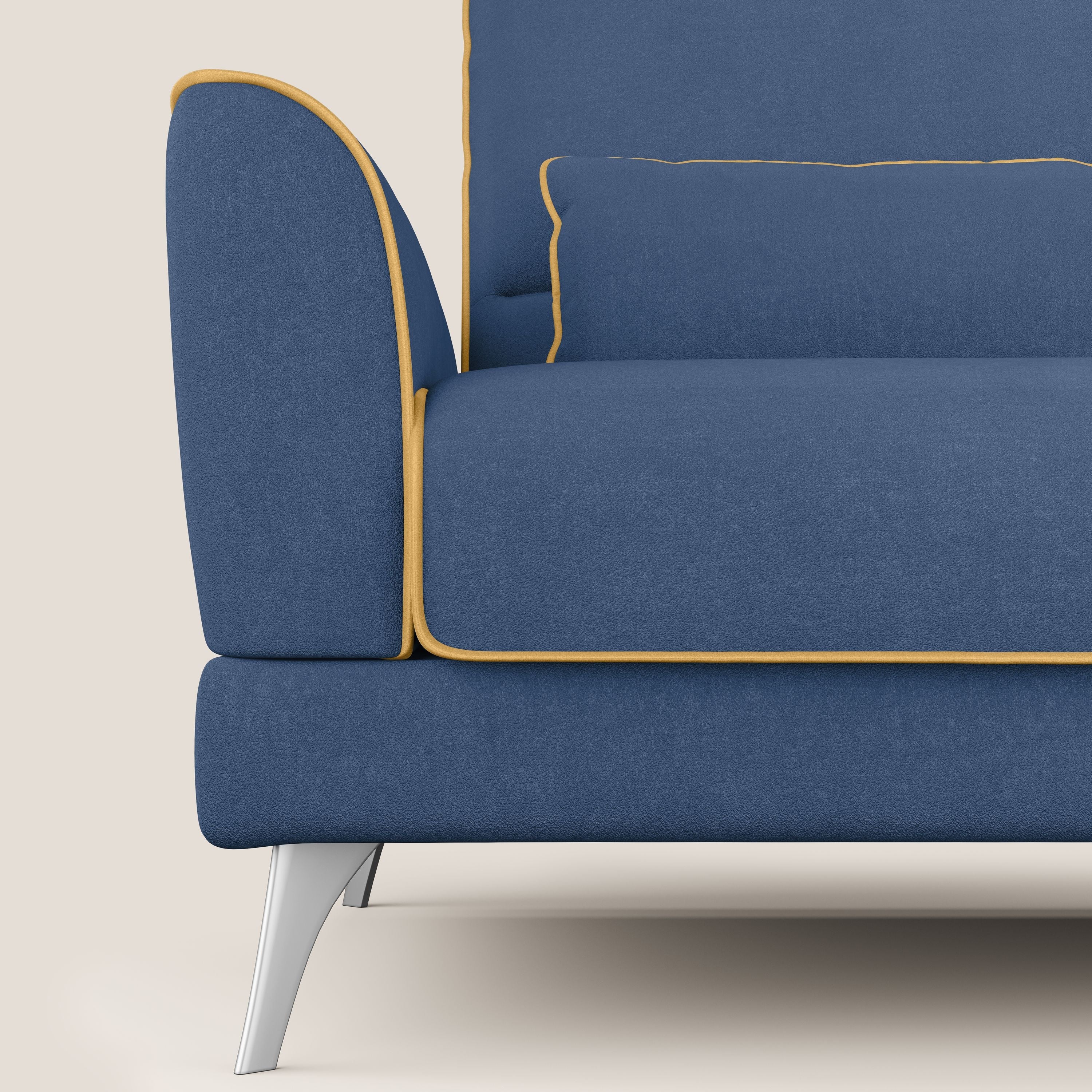 Tommy Divano angolare bicolore con relax e schienali traslanti in microfibra smacchiabile T11 blu - giallo - divani.store